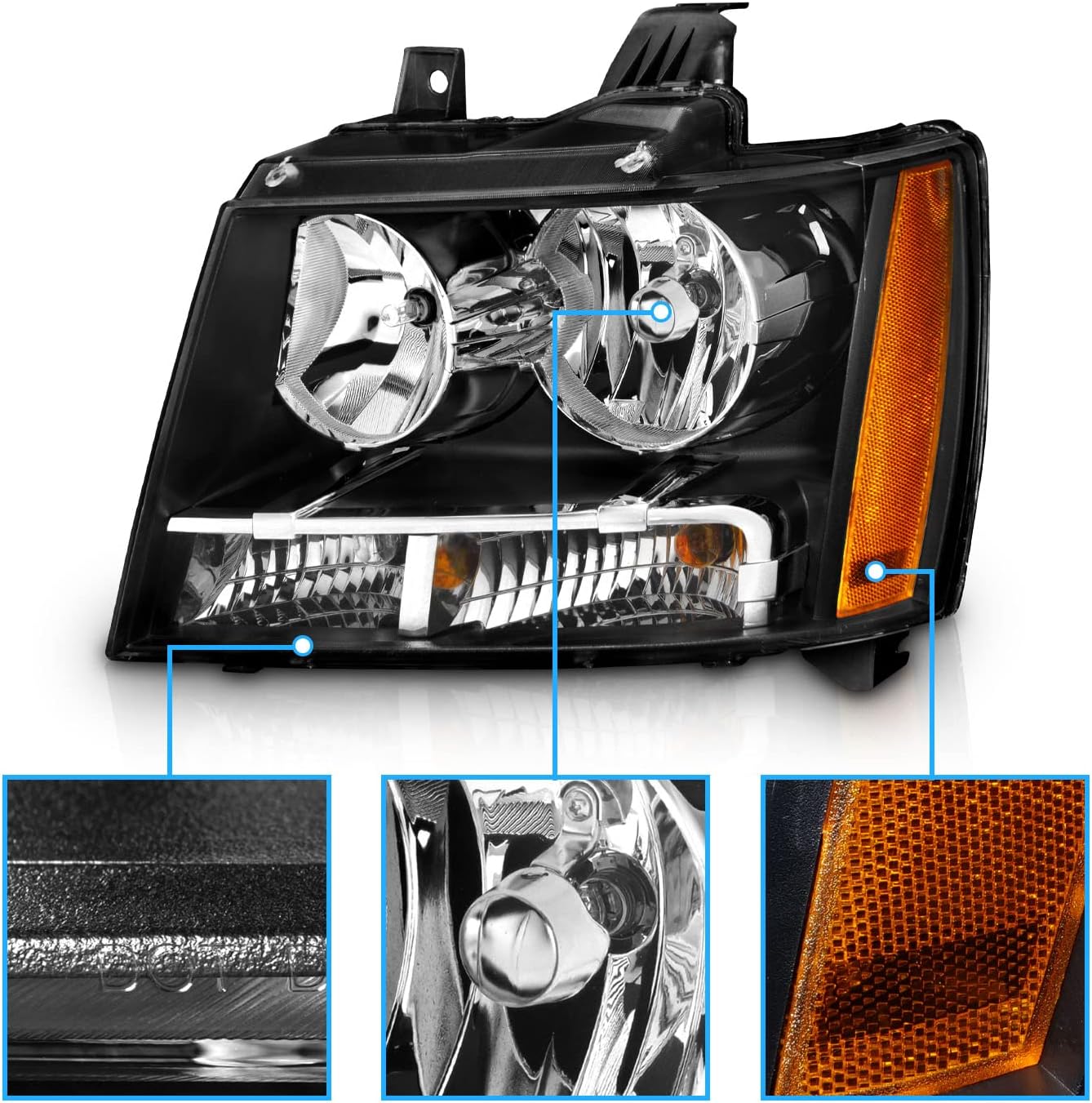 Halogen Car Headlight Pair With Bulbs and Harness Replacement For Chevy Tahoe Suburban Avalanche - OHMU