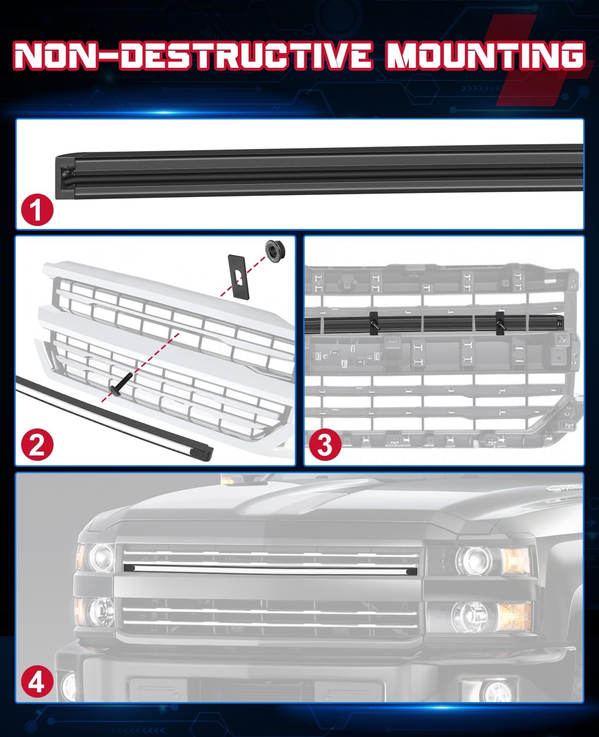 OFFROADTOWN Amber LED Grille Light for 2014-2018 Chevy GM Silverado 37 Inch Curved Amber LED Grille Light Bar Kit DRL Silverado Accessories Warning Lighting Front Grille Mount