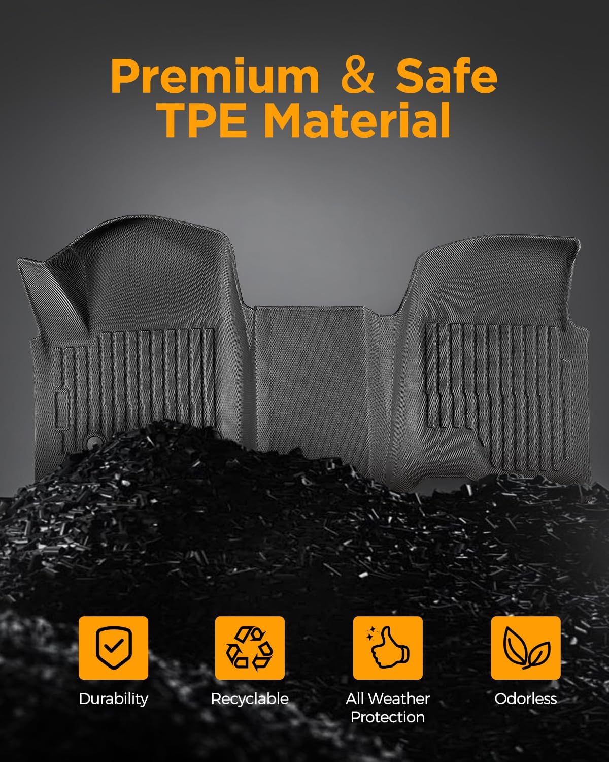 TPE All-Weather Floor Mats for 2019-2026 Chevy/GMC Crew Cab w/40-20-40 Bench Seat