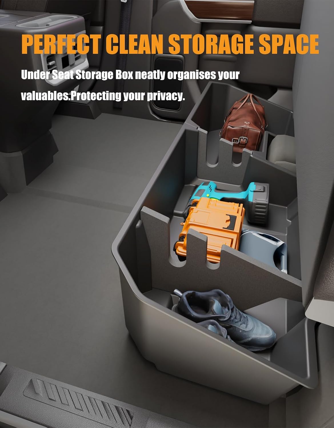 KINGGERI Under Seat Storage Boxes Compatible with 2019-2025 Chevy Chevrolet Silverado 1500/GMC Sierra 1500, 2020-2025 Silverado/Sierra 2500HD/3500HD, Crew/Double Cab Rear Underseat Storage Accessories