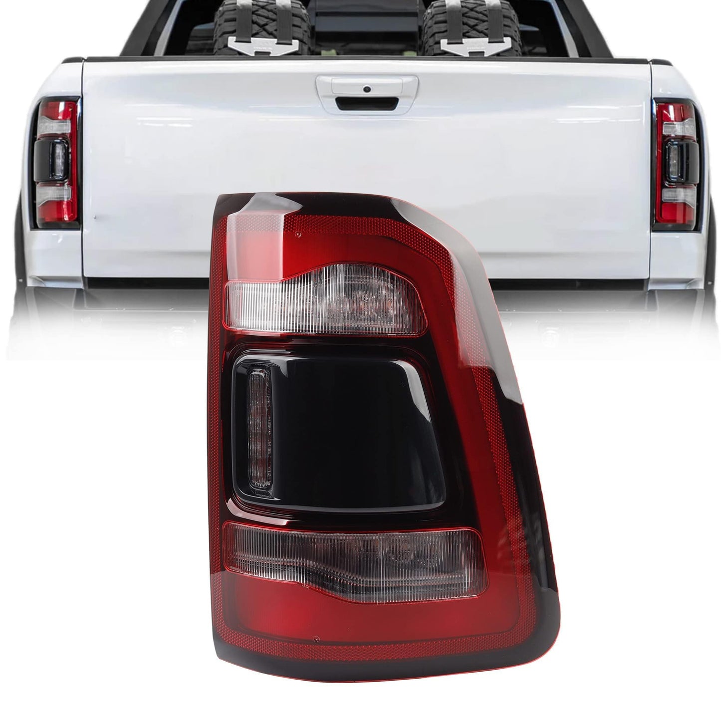 Dasbecan Left Driver Side Tail Light Assembly Rear Lamp LED Type Compatible With Dodge Ram 1500 2019 2020 2021 2022 2023 Blind spot module can be installed (Red Cover)