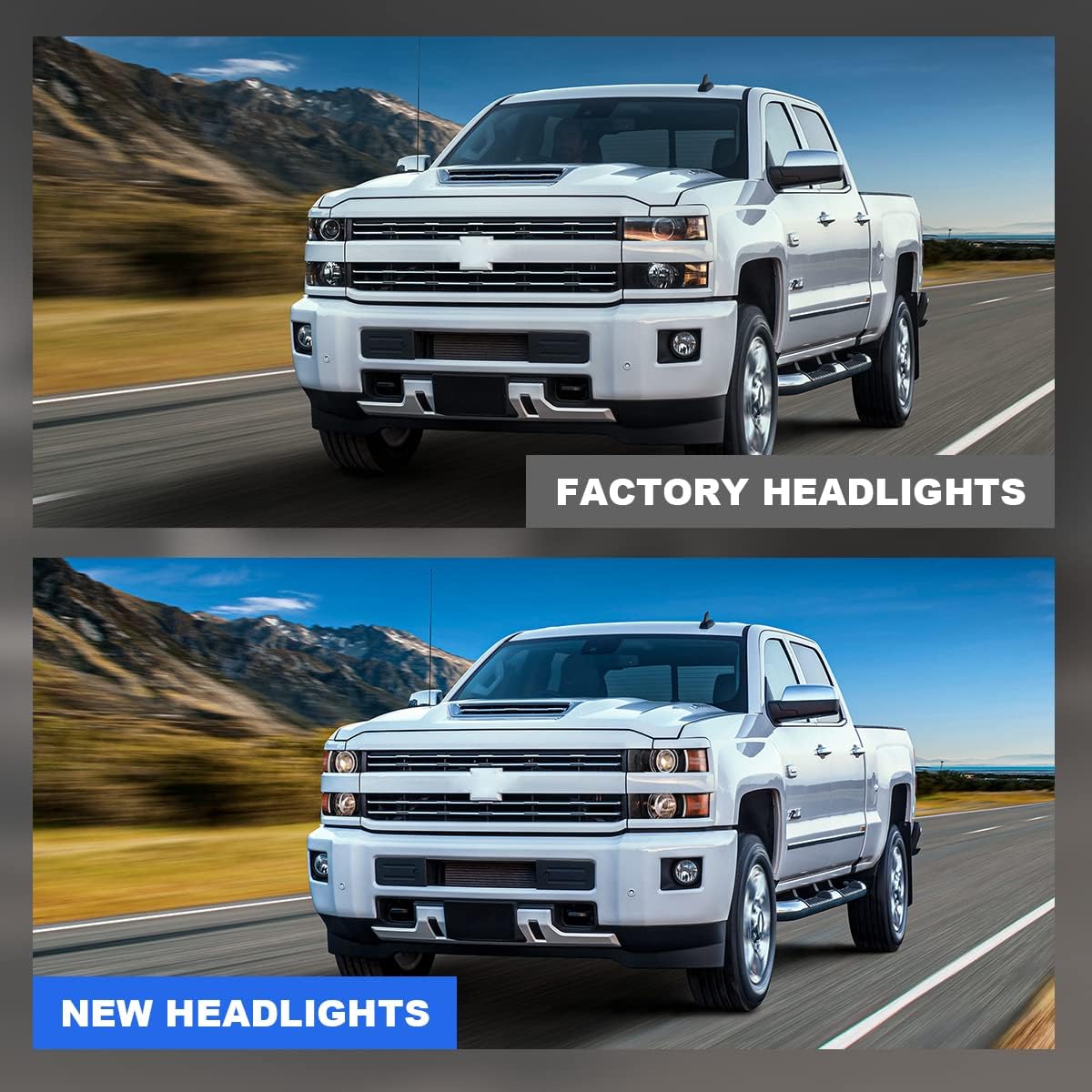 Headlights Assembly for 2015 2016 2017 2018 2019 Chevy Silverado 2500 3500 (Chrome or Black) - OHMU