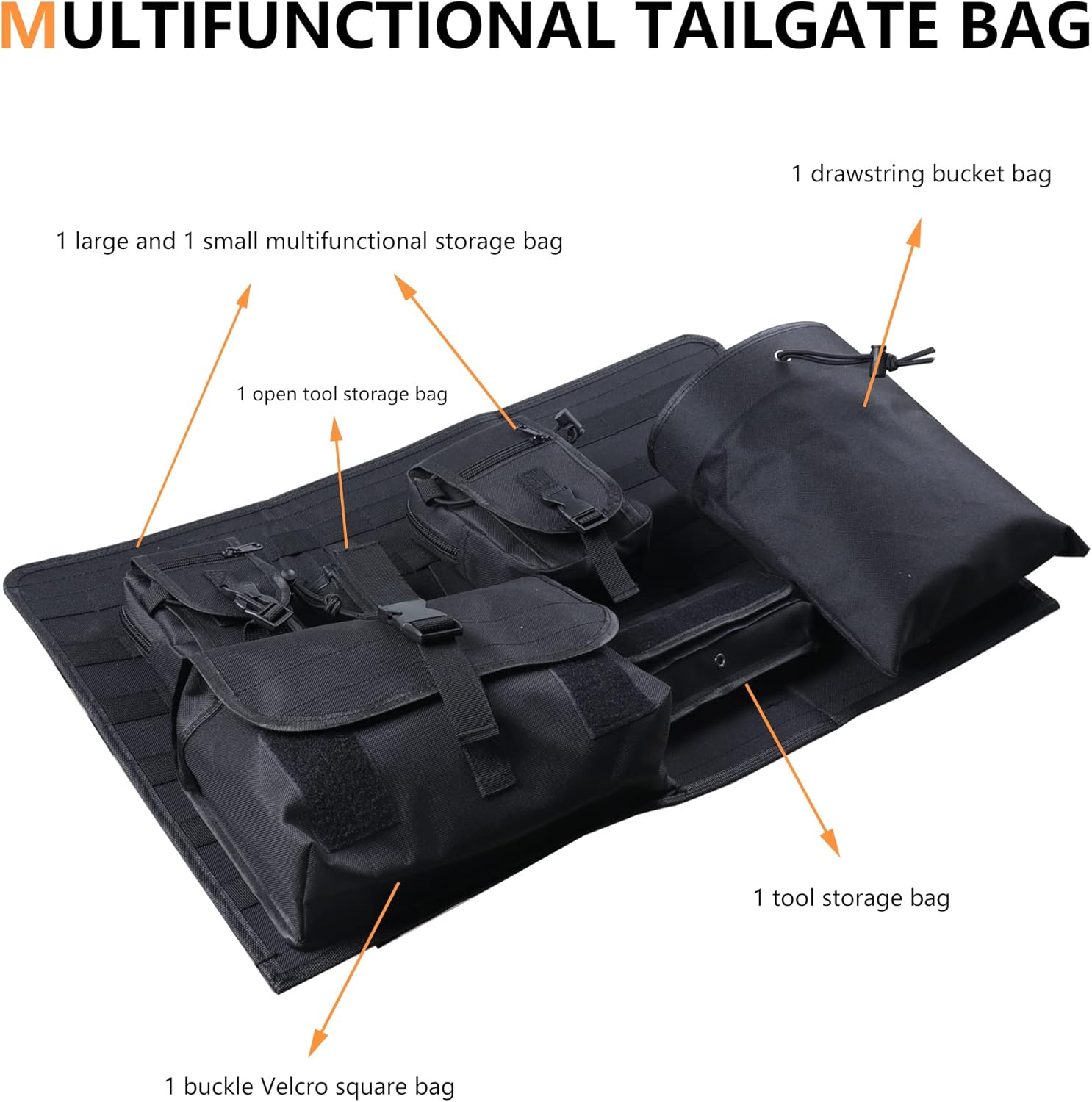 Tailgate Storage Bag for 2021 2022 2023 2024 2025 Ford Bronco 2/4 Door Interior Accessories Cargo Tools Organizer Rear Trunk Pockets Detachable Oxford Bags, 7Pcs/Set Black
