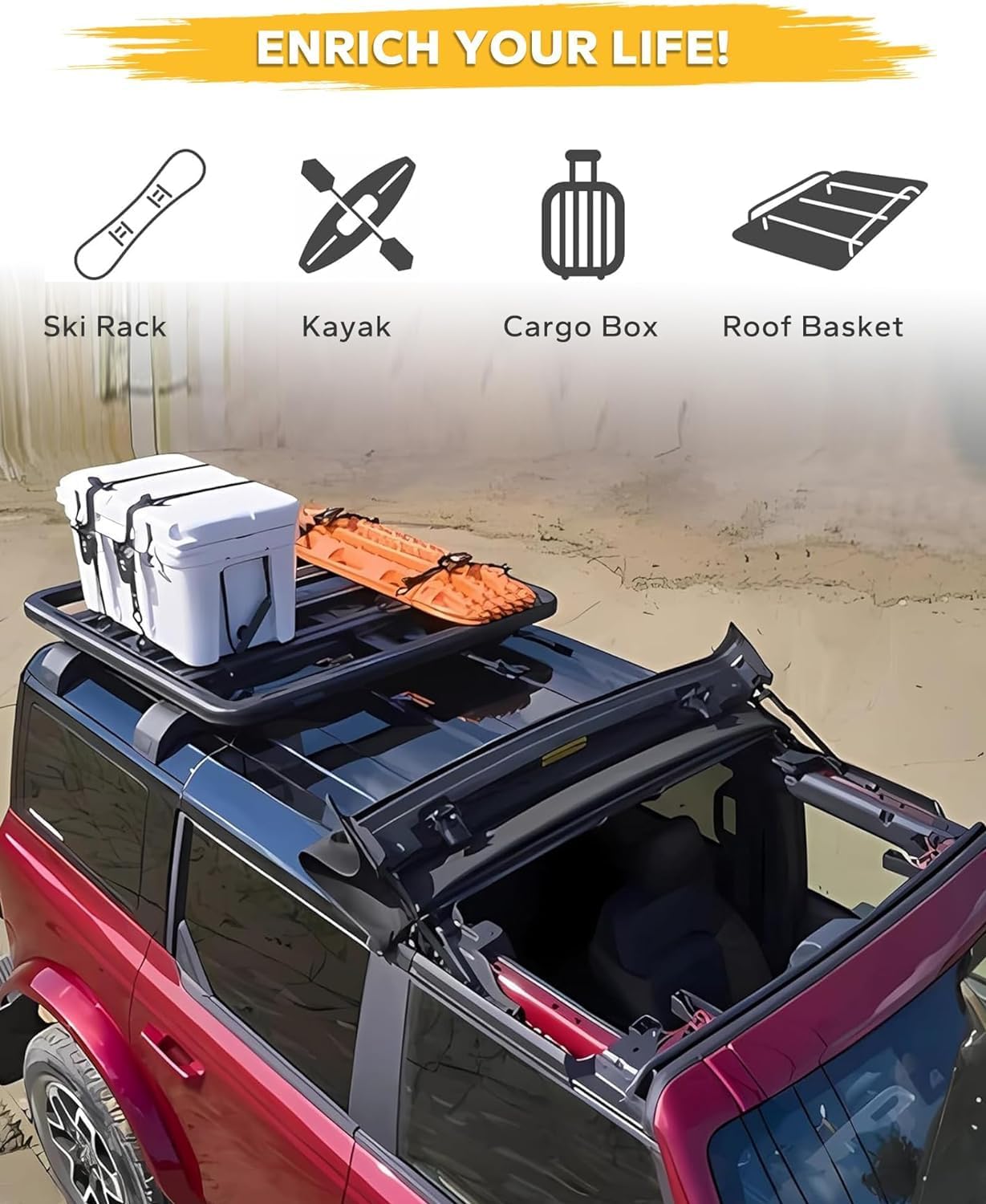 Half Roof Rack Fit for 2021-2025 Ford Bronco 4-Door Hardtop Roof Rails Luggage Cross Bars