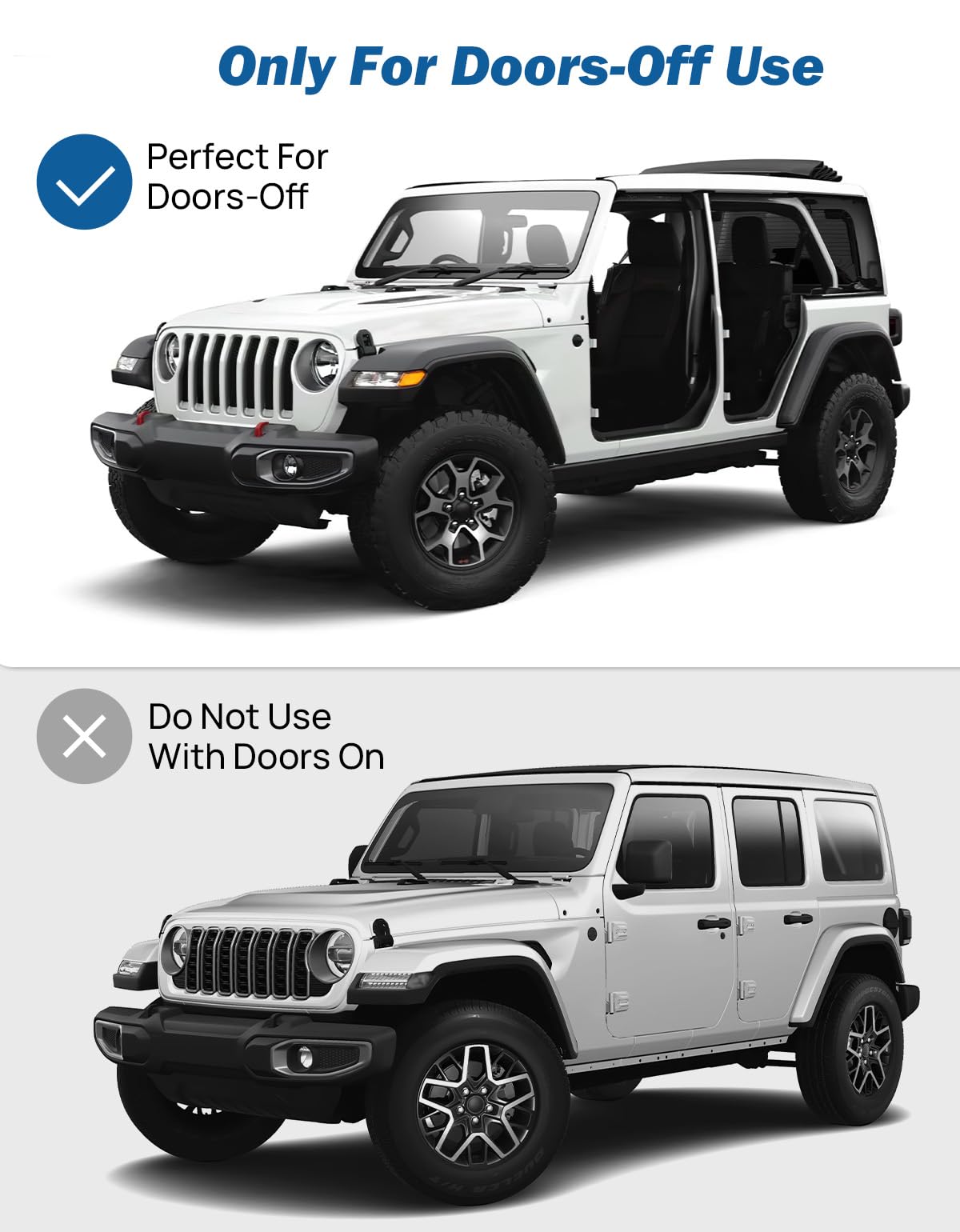 Side Mirrors for 2024-2026 Jeep Wrangler JL & Gladiator JT - Doors-Off, No-Vibrate (Excludes 1986-2023)