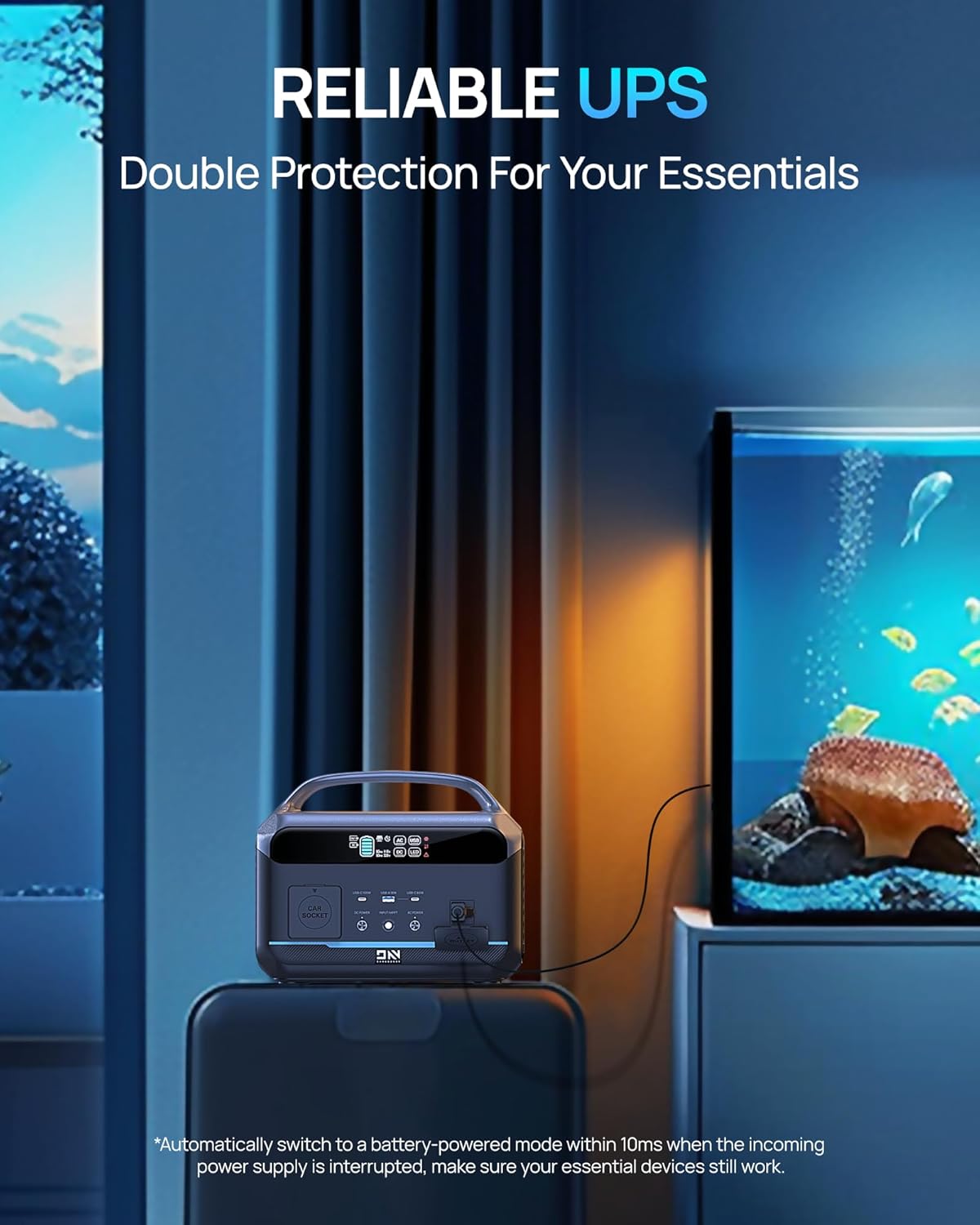 Portable Power Station 600W (1200W Surge), 576Wh (180,000mAh) Solar Generator, LFP Battery 1Hour Fast Charging, 100W USB-C Output, Power Bank for Home & Emergency Backup, RVs, CPAP (Solar Optional)