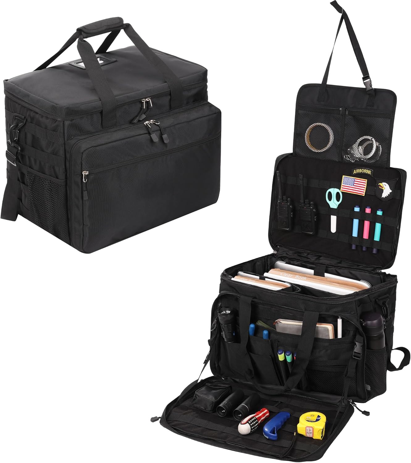 Patrol Bag Law Enforcement Police Gear for Car Front Seat Organizer Police Patrol Duty Bag for Vehicle Passenger Seat with MOLLE System (Black)