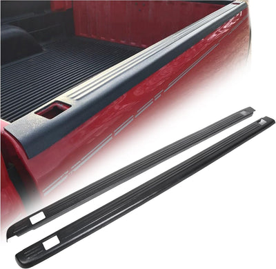 Black Ribbed Bed Rail Caps (2-PCS) for 1999-2006 Chevy/GMC 1500/2500/3500 Classic w/Stake Holes - 6.5' Bed