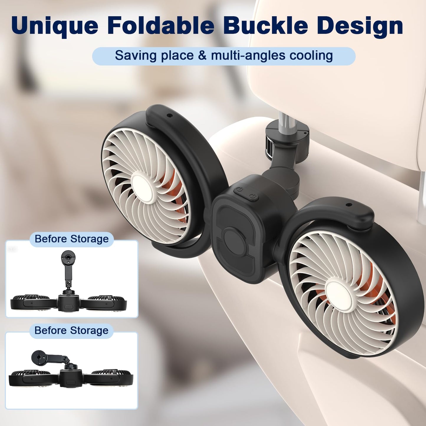 Kids' Backseat Car Fan: USB, 3 Speeds, 360° Rotatable Cooler