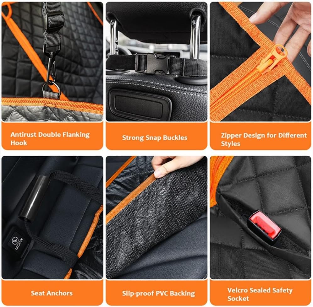 100% Waterproof Dog Seat Cover Hammock - 600D Heavy Duty, Mesh Window, Nonslip for Cars/Trucks/SUVs