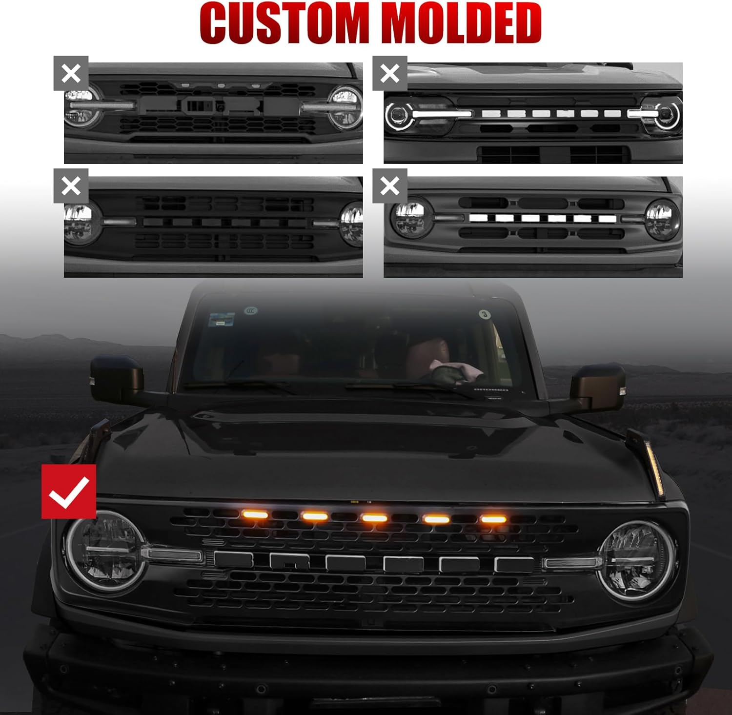 Mabett 5PCS LED Grille Lights for Ford Bronco Accessories 2021 2022 2023 2024 2025 2/4-Door fit Badlands Wildtrak & Everglades