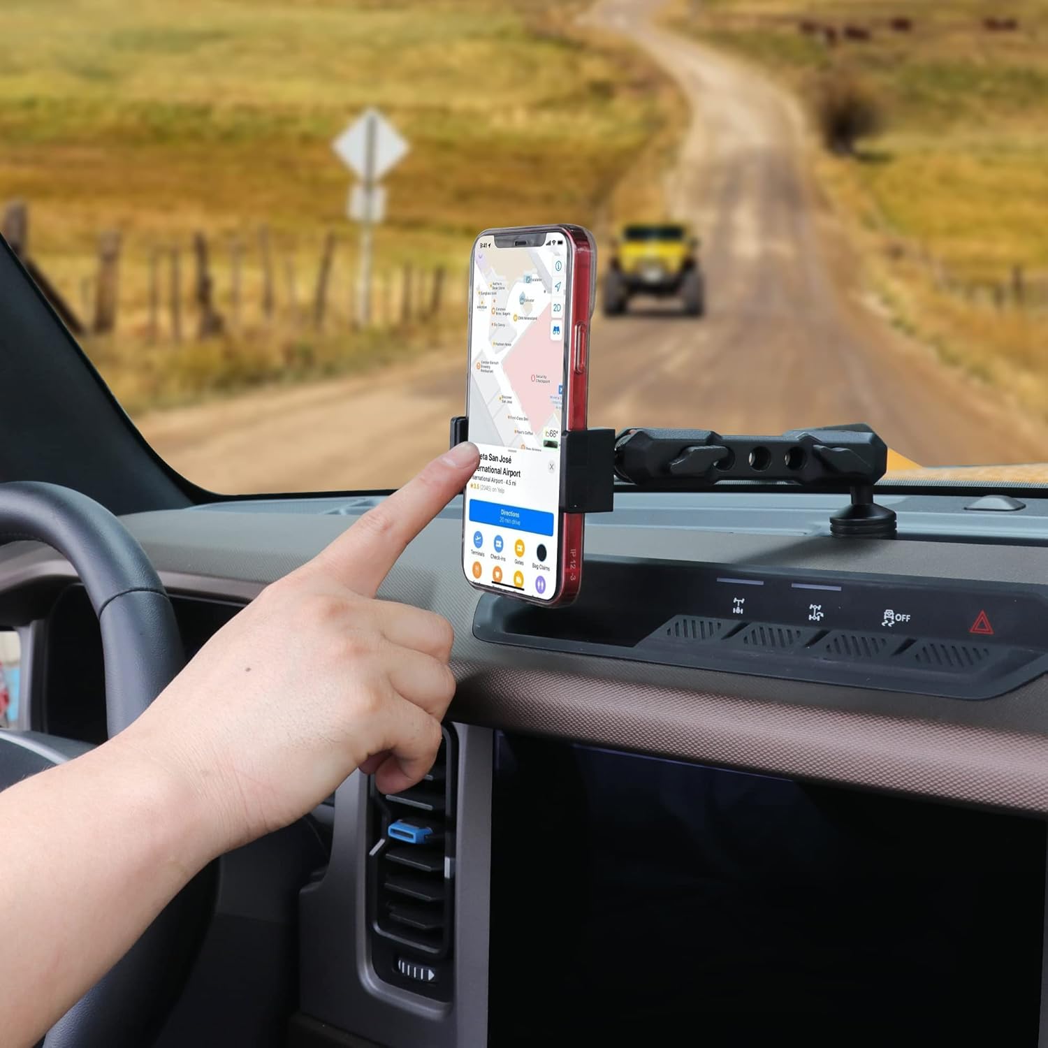 Dash Phone Mount Holder for 2021 2022 2023 2024 2025 New Ford Bronco 2/4 Door Interior Accessories Dashboard Cell Phone Stand 360° Adjustable Aluminum Smartphone Bracket Black