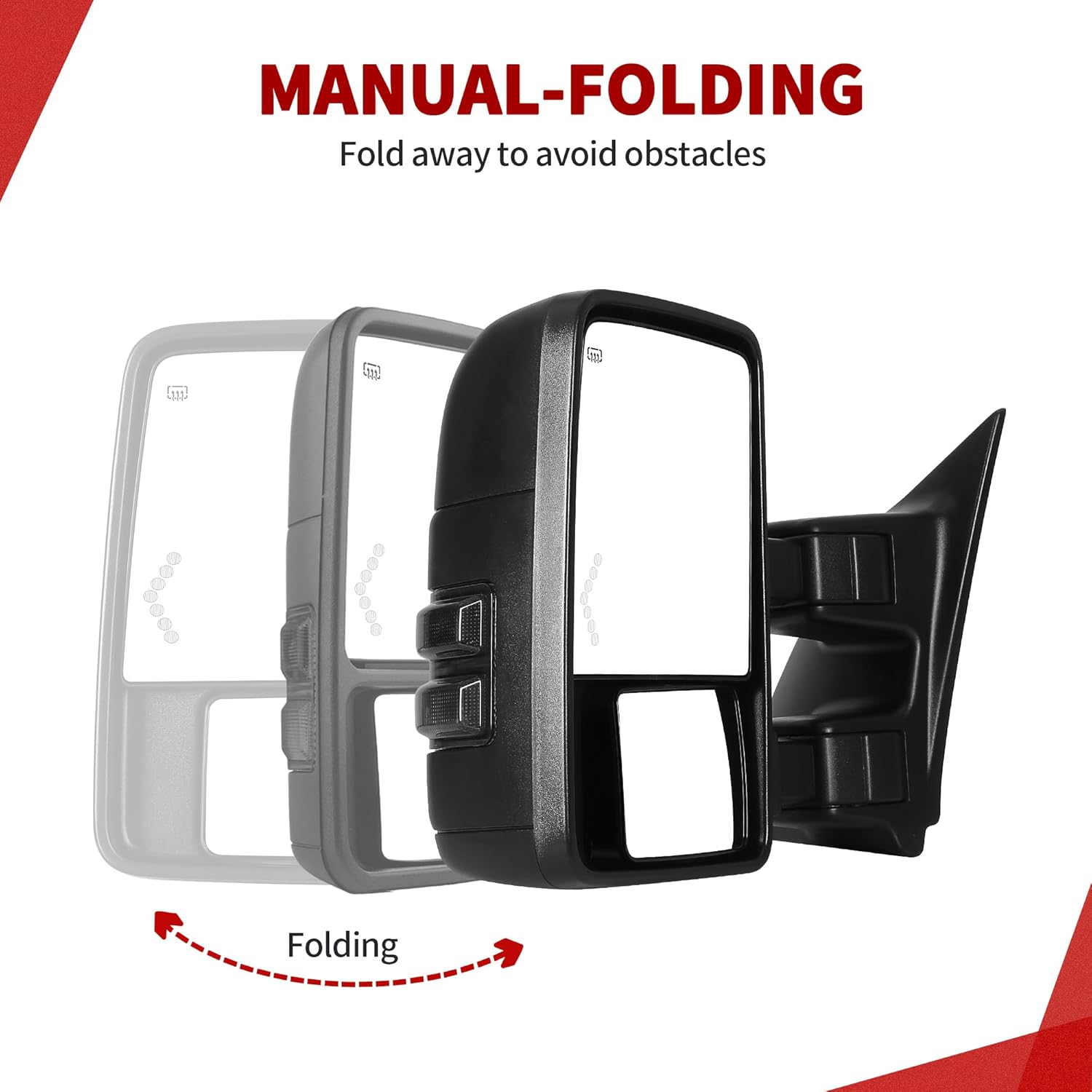 YITAMOTOR Towing Mirrors Side Mirror Compatible with 1999-2016 Ford F250 F350 F450 F550 Super Duty, Power Heated Manual Telescoping Foldable Arrow LED Turn Signal Light Smoke
