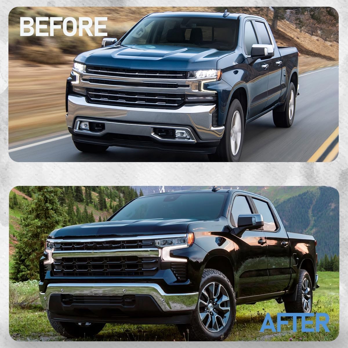 KPJYATUO Chrome Front Bumper Face Bar Compatible with 2022 2023 2024 Silverado 1500hd Chrome Iron Front Bumper W/Sensor Holes