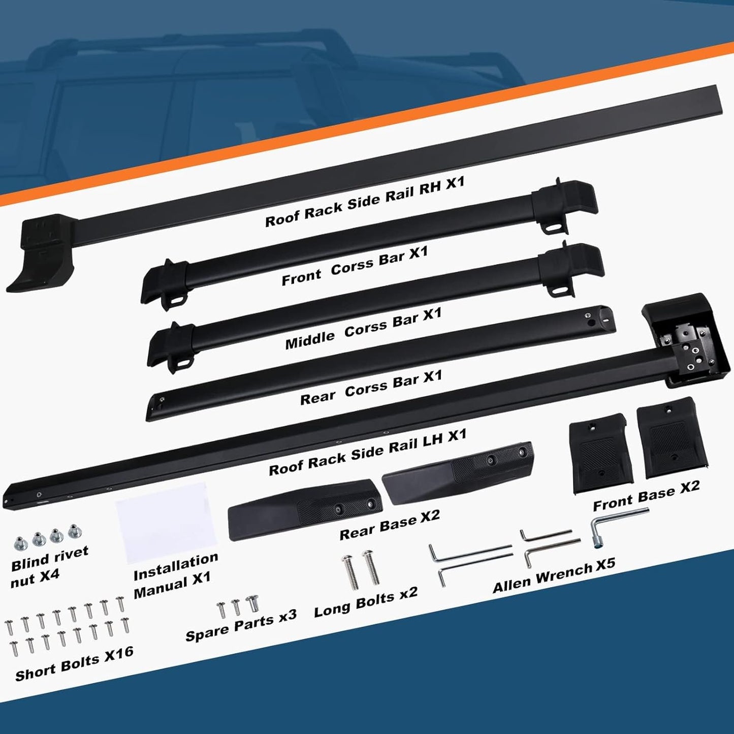 5PCS Crossbars Rooftop Cargo Luggage for 2021-2024 Ford Bronco 2/4 Door - OHMU