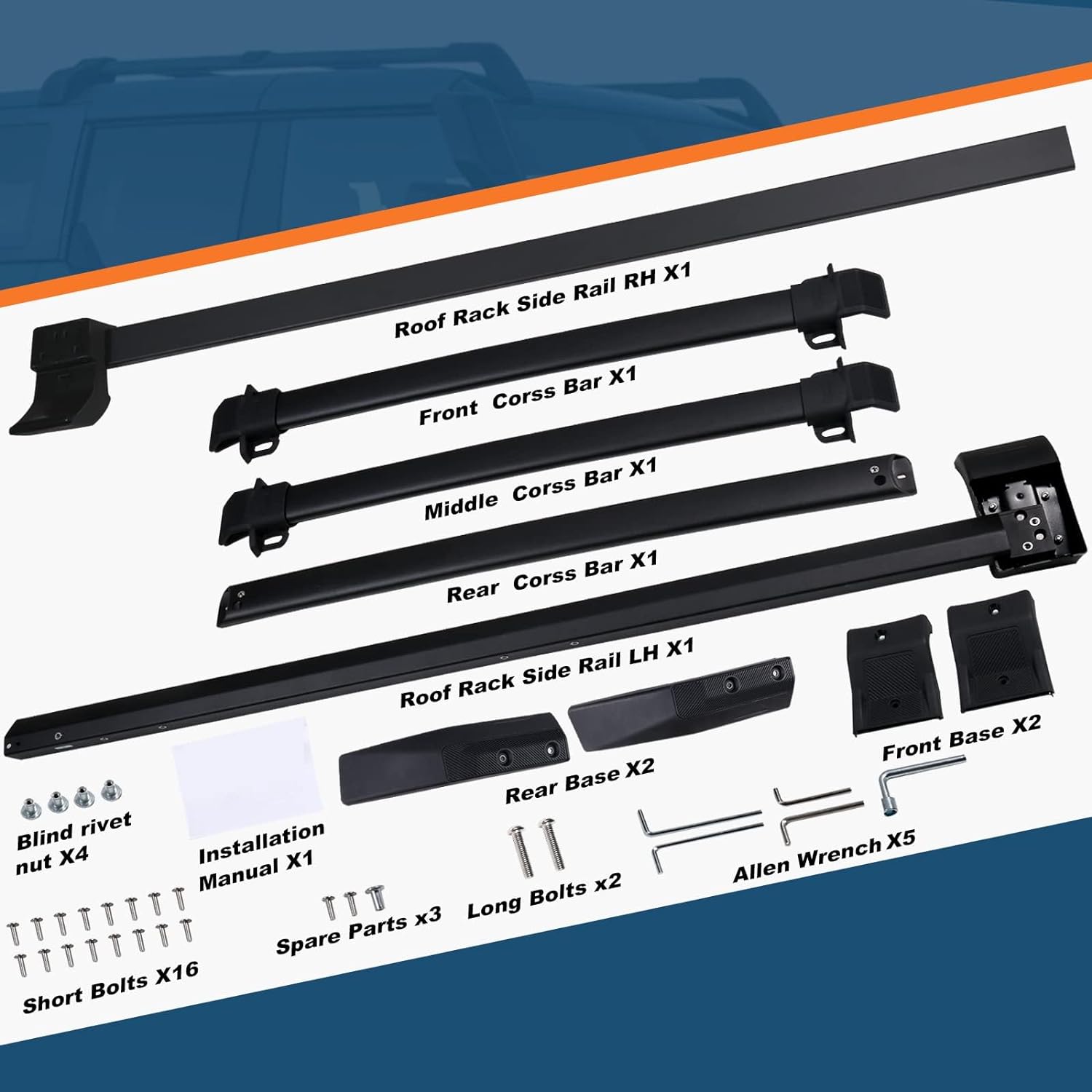 5PCS Crossbars Rooftop Cargo Luggage for 2021-2024 Ford Bronco 2/4 Door - OHMU