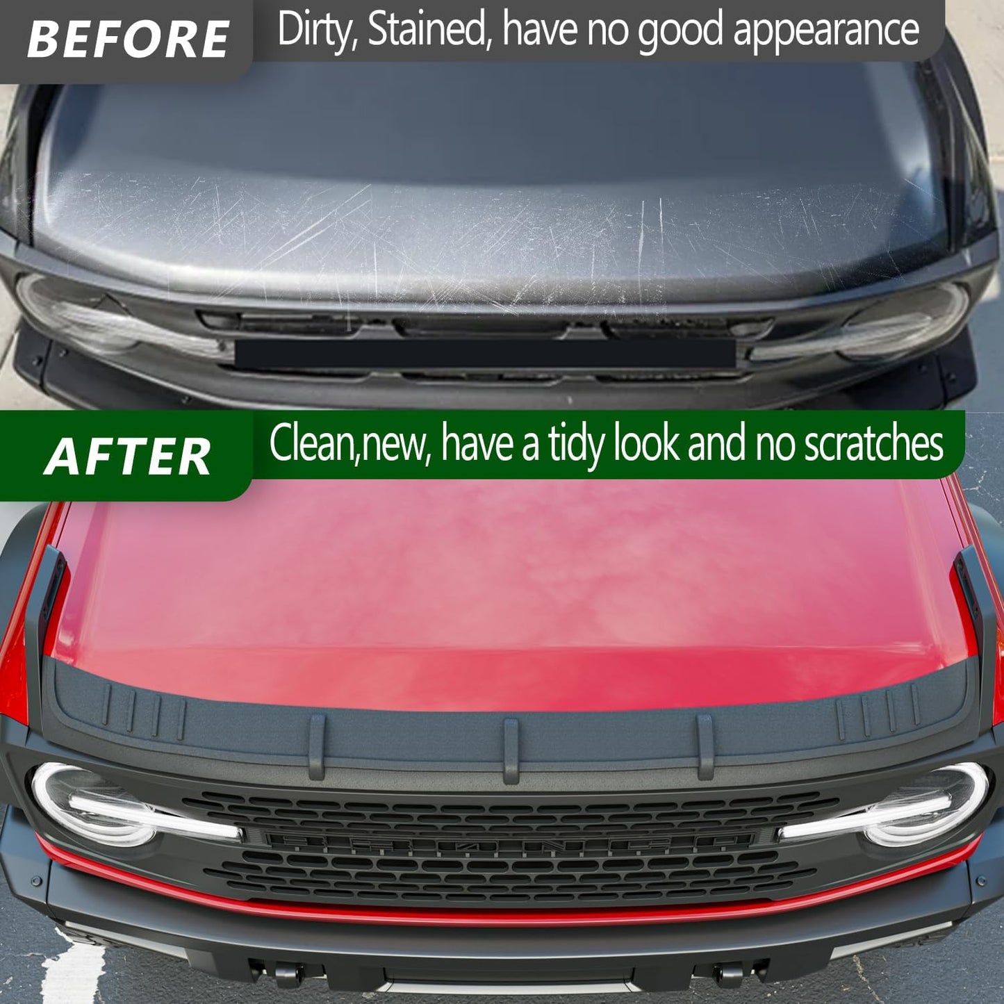 Hood Deflector Compatible with 2021-2025 Ford Bronco Hood Shield Protector (Not for Sport) Replacement for 2021-2025 Ford Bronco Accessories