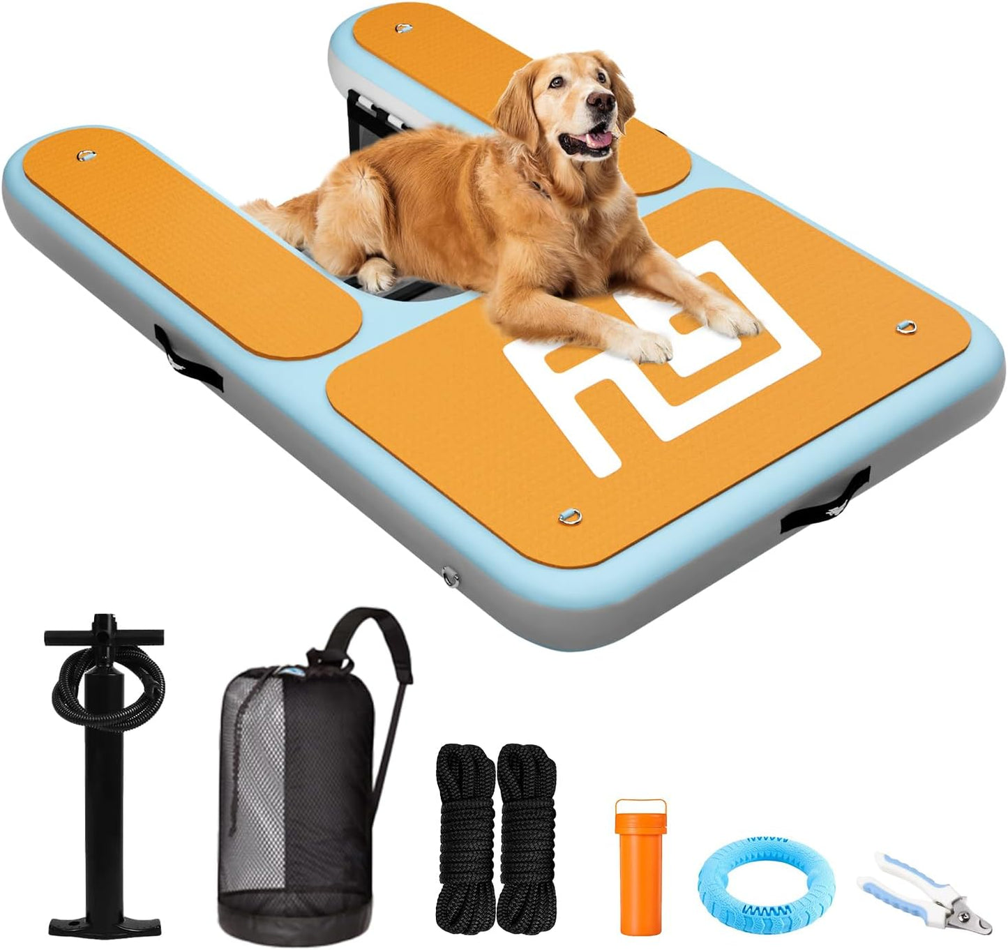 Dog Pool Ramp | 60×40" Pet Water Ramp | Dog Boat Ladder for Large Dogs Up to 230lbs | 95% Large Area EVA Covered | Claw-Friendly & Stable | Inflatable Pup Plank for Lakes, Pools, Boats