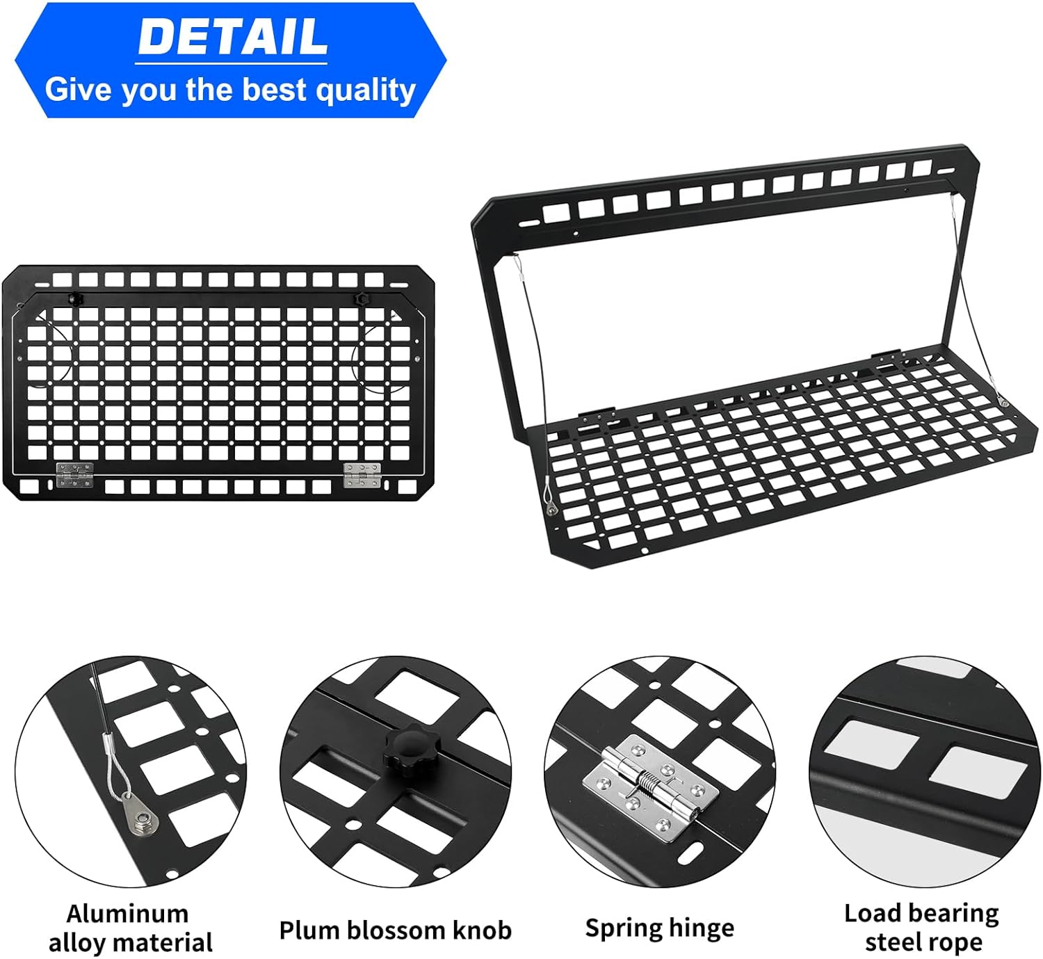 for Ford Bronco 2021-2024 Tailgate Table Rear Foldable Storage Cargo Rack with 3 Storage Bags Storage Shelf Molle Panel(Not fit Bronco Sport)