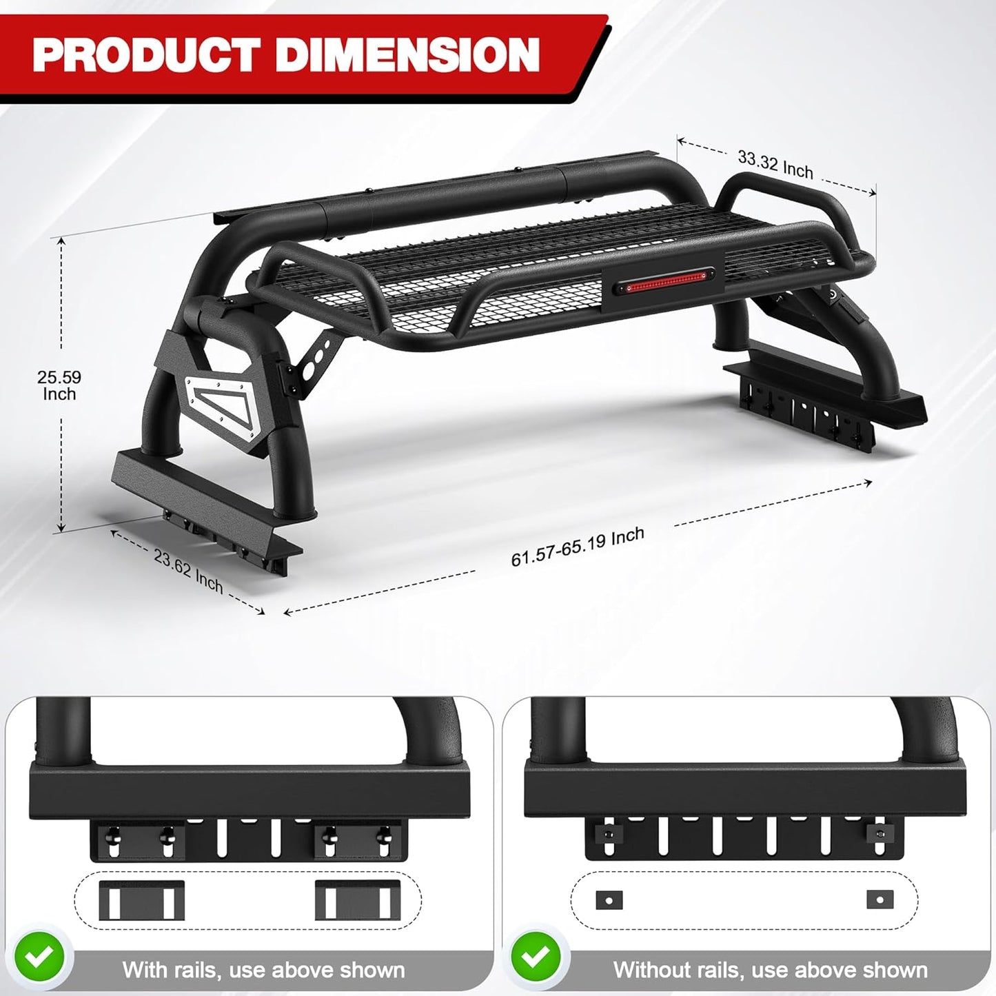 Truck Roll Bar with Cargo Carrier Basket for Full Size Trucks Heavy Duty Chase Rack Sport Bar Compatible with Ford F150, Ram 1500, Chevy Silverado, Tundra, Titan & GMC Sierra