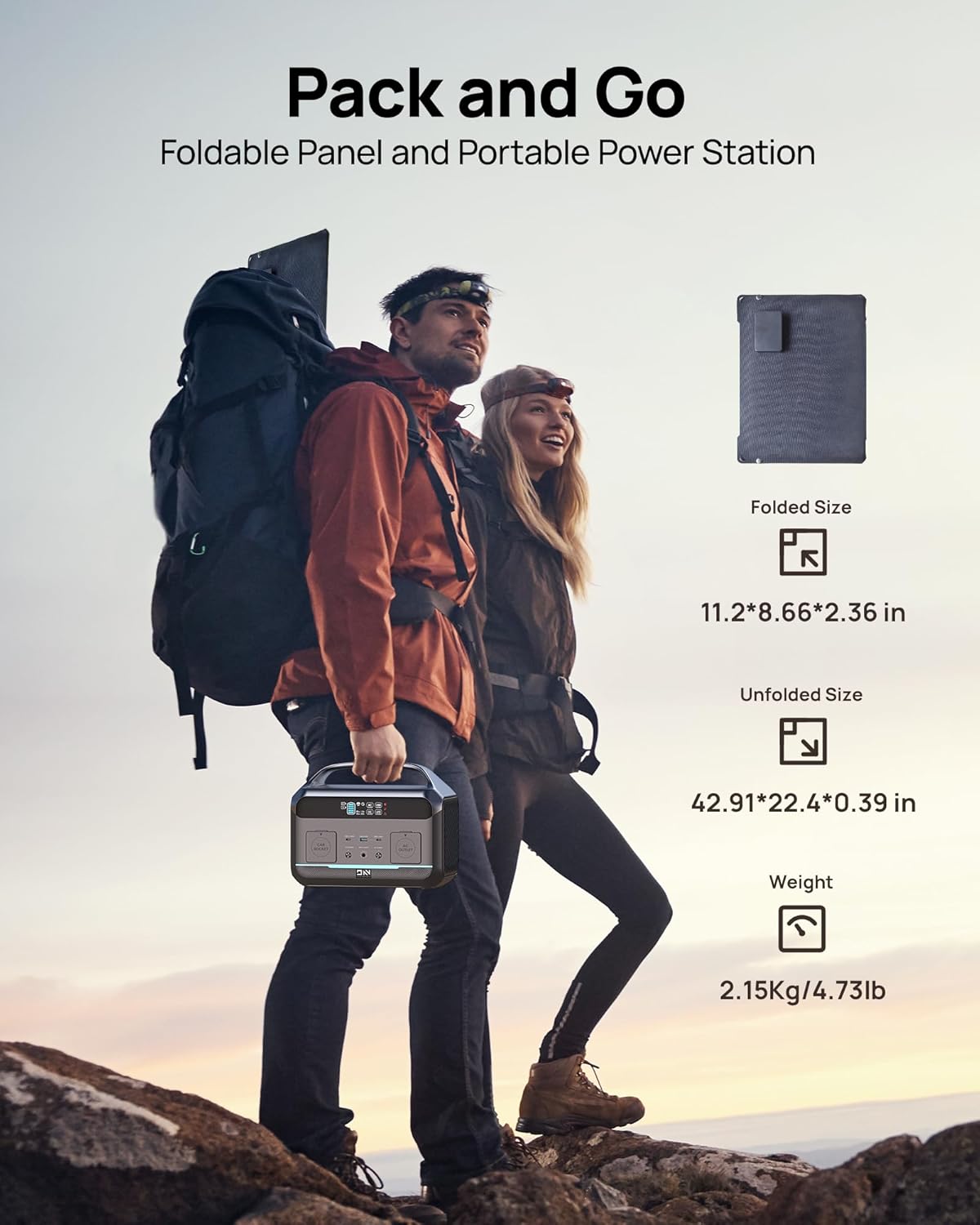 Solar Generator 600W (1200W Surge), Portable Power Station with 100W Solar Panel, 576Wh (180,000mAh) LFP Battery with AC & DC Outlets, 1Hour Fast Charging for Home & Emergency, Camping & RVs, CPAP