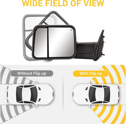 New Pattern Towing Mirrors for 2009-2018 Dodge Ram 1500, 2010-2018 Dodge Ram 2500 3500