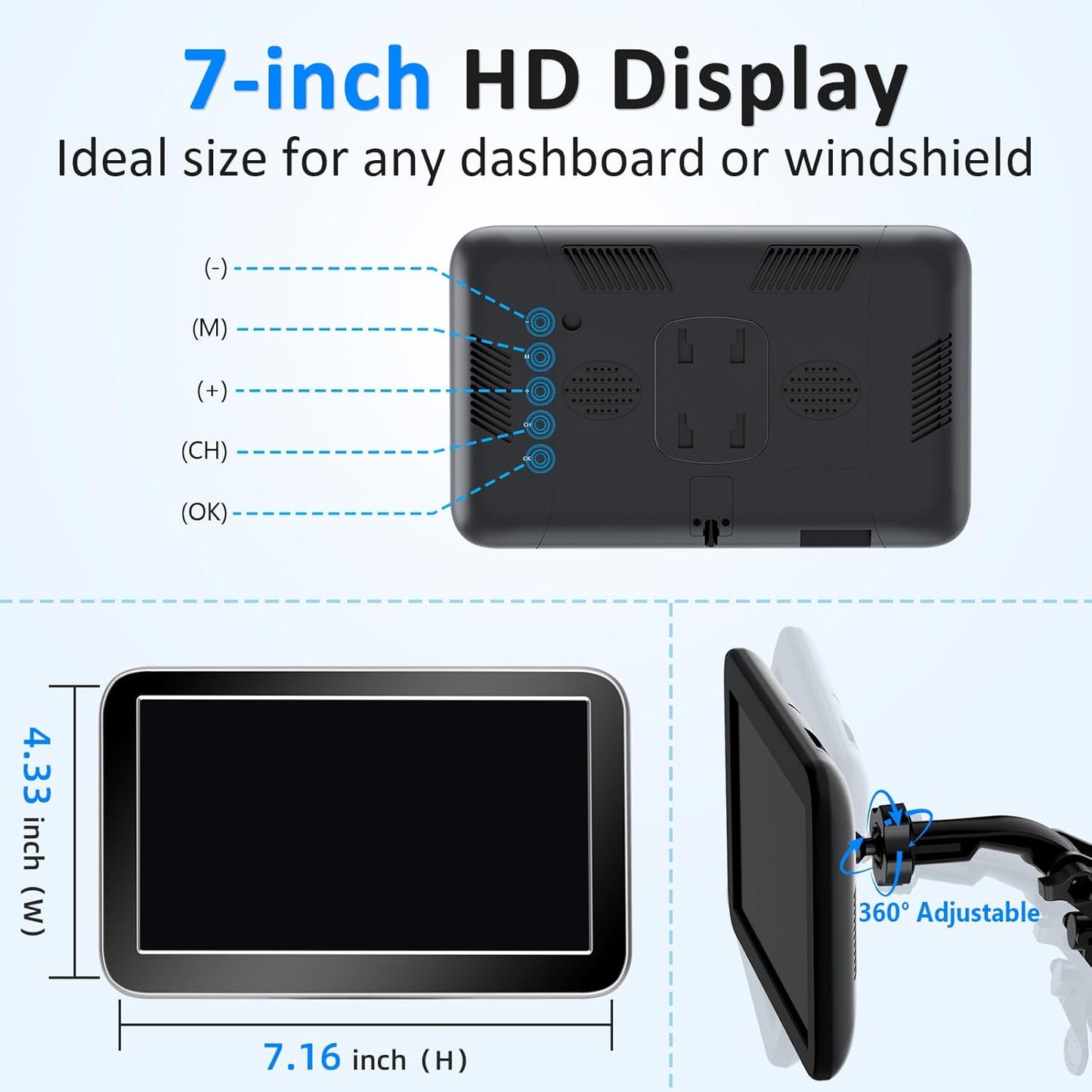 7-Inch Wireless Backup Camera for Truck ,Pickup, Trailer, Cars - OHMU