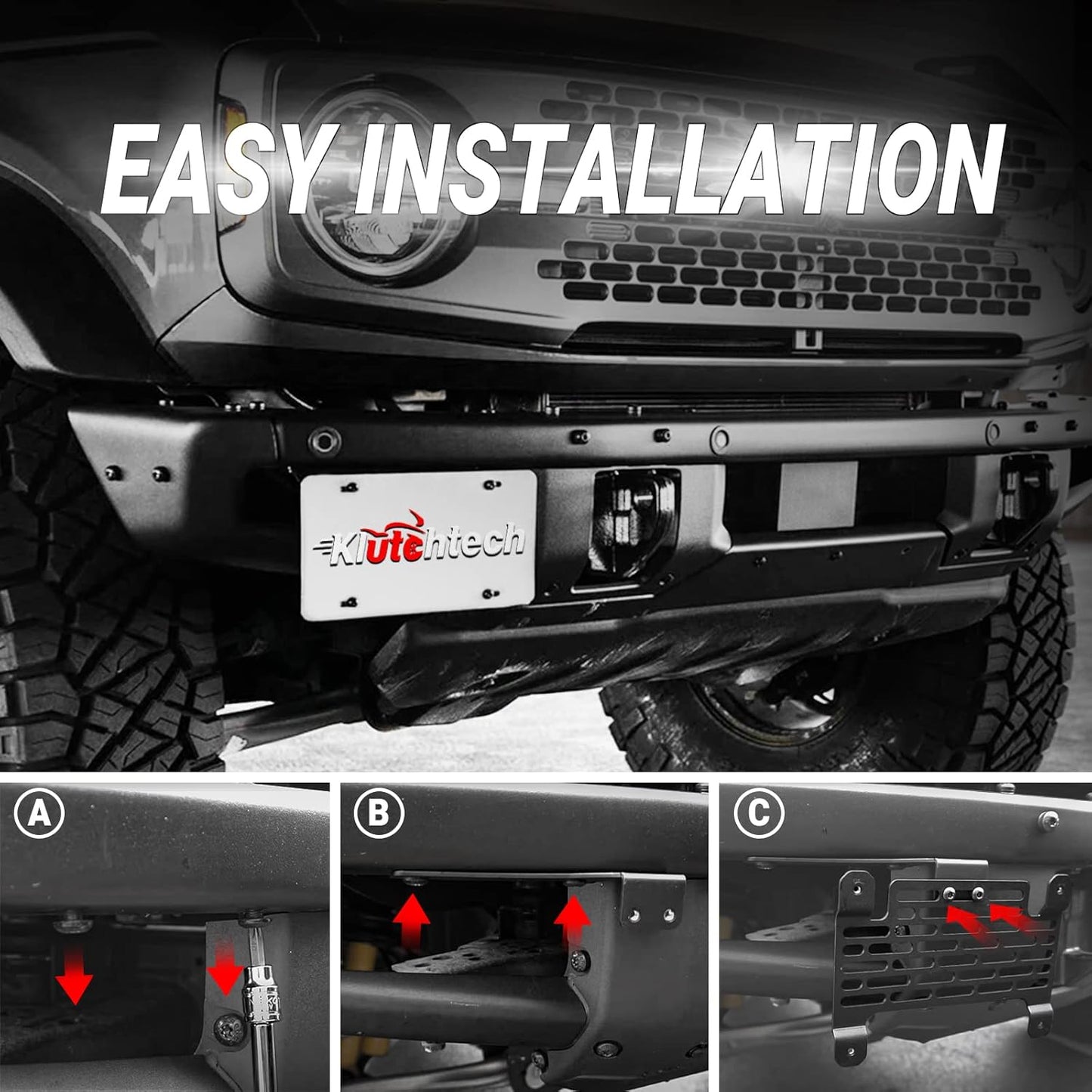 Bronco License Plate Holder 2021-2024, Front Plate Frame for Modular Steel Bumper Compatible with Bronco Accessories 2024-2021 6th Gen. Durable and Stylish License Plate Mount