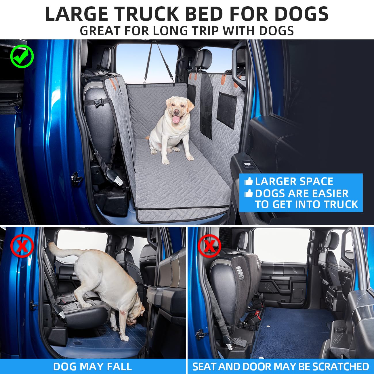 Dog Hammock for Truck,Back Seat Pet Cover for Dogs,Back Seat Extender for Truck F150 & F-Series, RAM1500 - OHMU