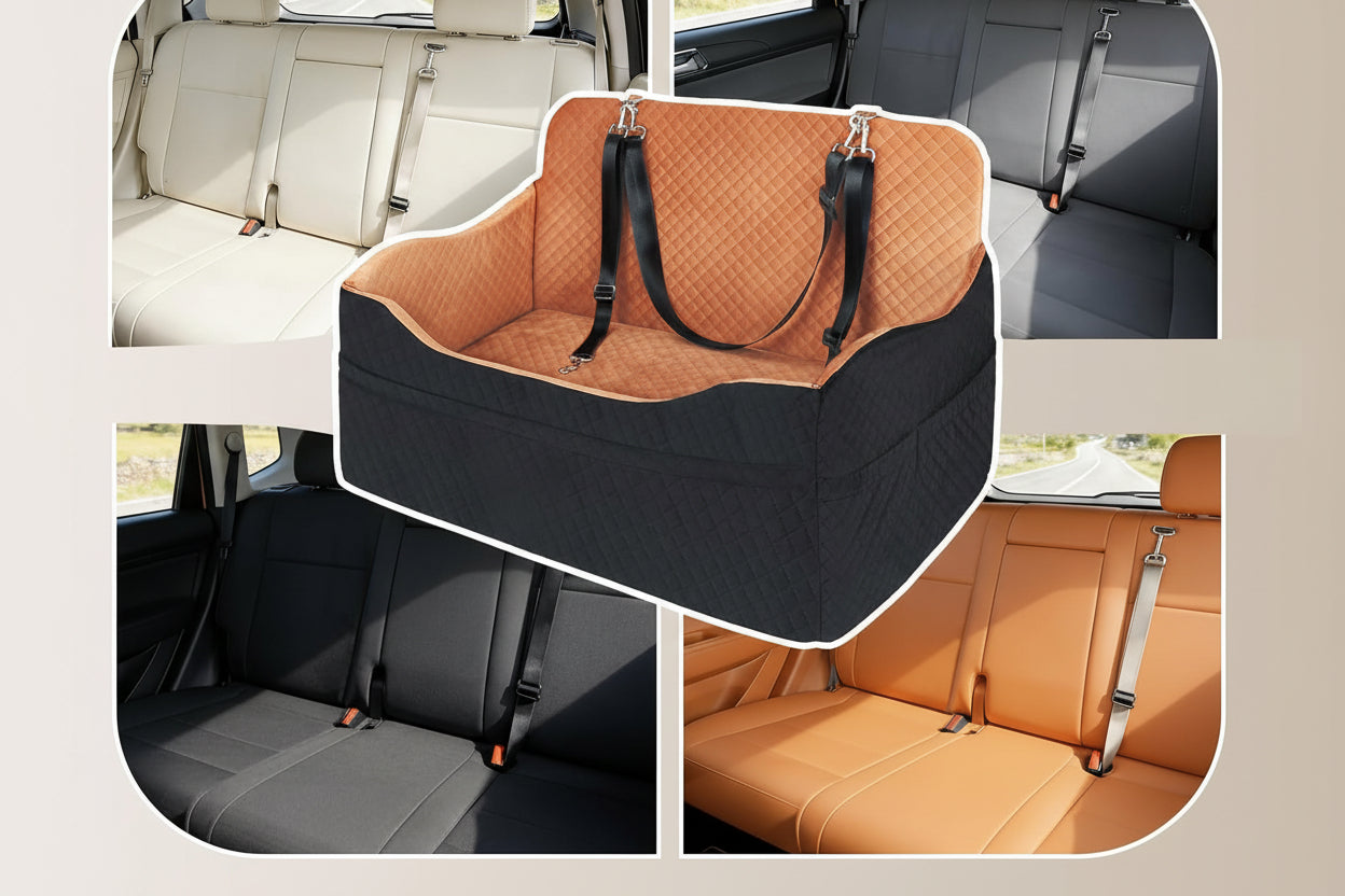4" Raised Foam Dog Booster Seat - Safety Leash, Washable Cover for Medium/Large Dogs (Car/Truck/SUV)