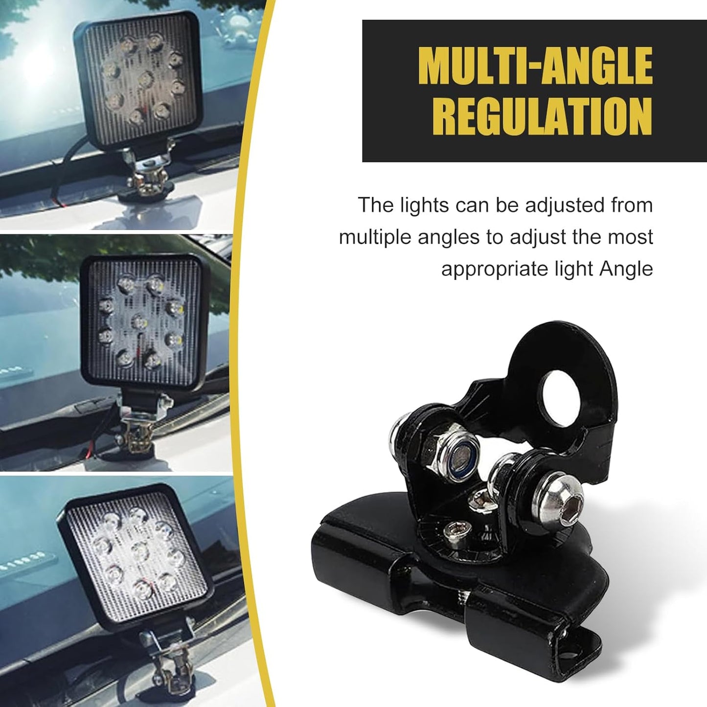 2-PCS Adjustable Hood Light Bar Brackets - Universal Ditch Light Mount for Trucks/Off-Road (Black)