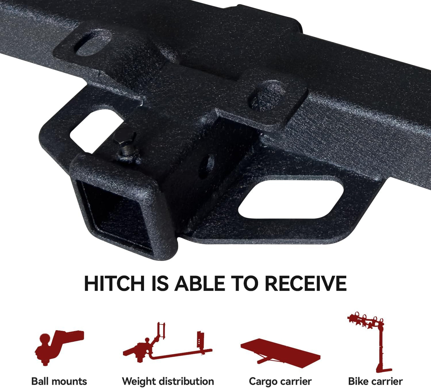 Trailer Hitch Black Steel Compatible with 99 00 01 02 03 04 05 06 07 08 09 10 11 12 13 Chevrolet Silverado 1500 2500 3500 and GMC Sierra 1500 2500 3500 w/2” Hitch Receiver