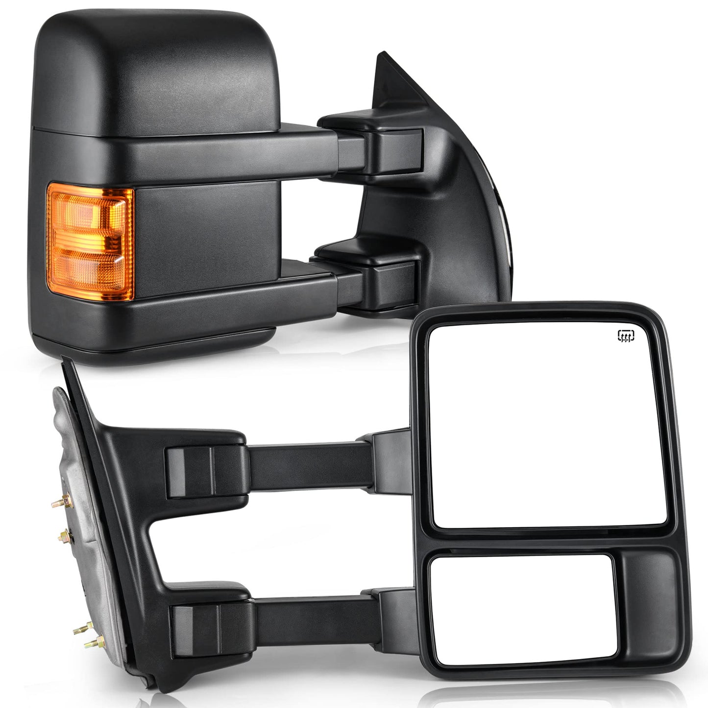 YITAMOTOR Towing Mirrors Side Mirror Compatible with 1999-2016 Ford F250 F350 F450 F550 Super Duty, Power Heated Manual Telescoping Foldable Arrow LED Turn Signal Light Smoke