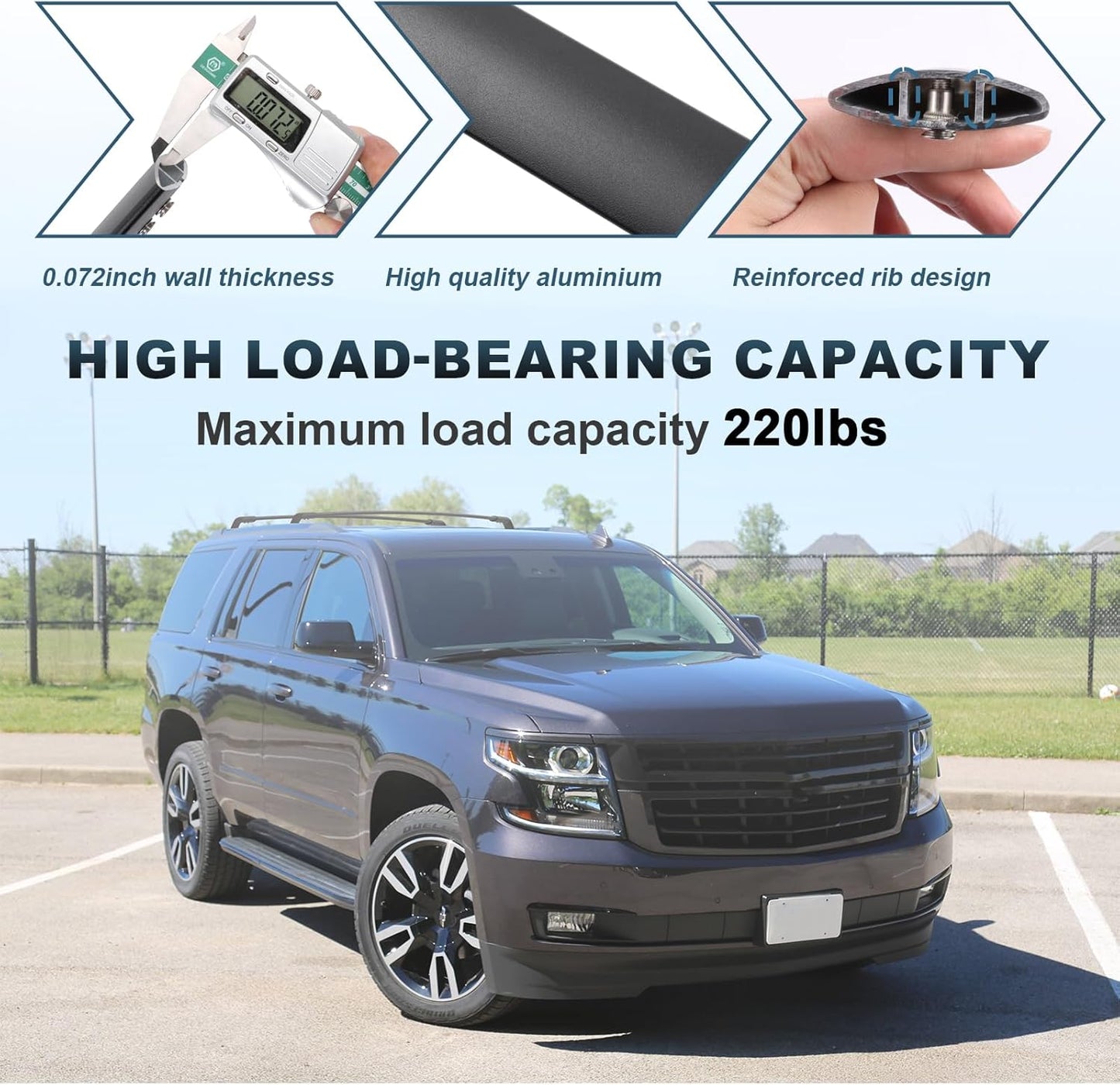220 LBS Cross Bars Fit for 2015-2020 Chevrolet Suburban & Tahoe, GMC Yukon & Yukon XL, Cadillac Escalade & Escalade ESV Black Roof Rack Crossbars Luggage Carrier Bars