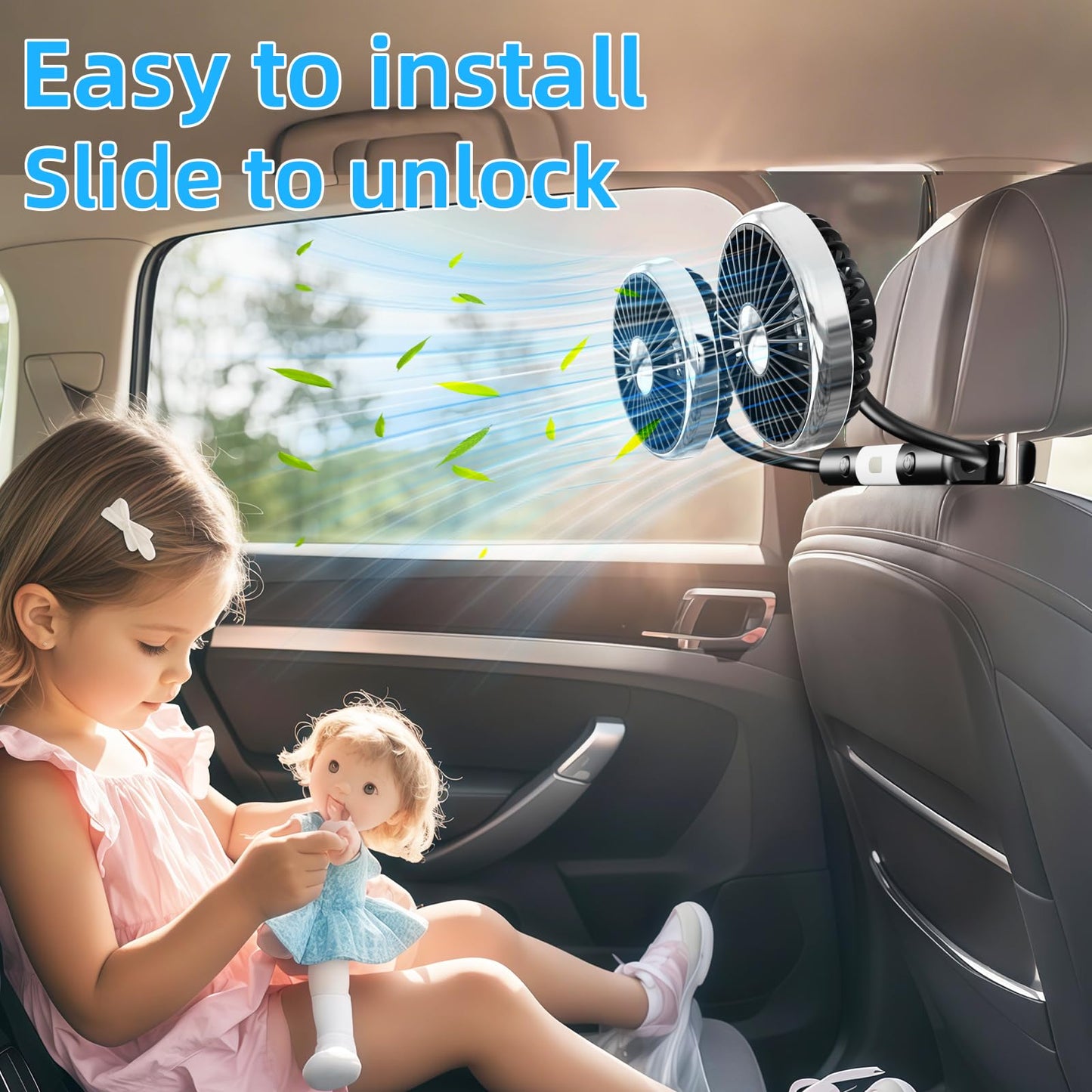 USB Car Back Seat Fan with Light, 3-Speed Cooling for Vehicle