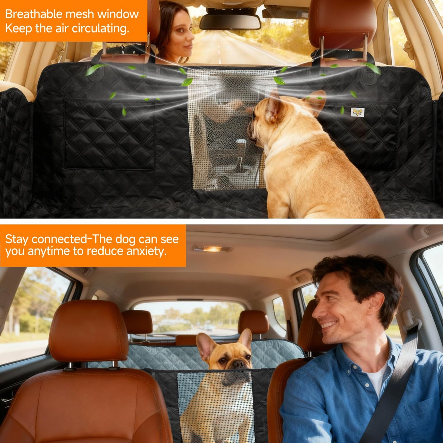 Waterproof Reversible Dog Car Seat Cover with Mesh Window