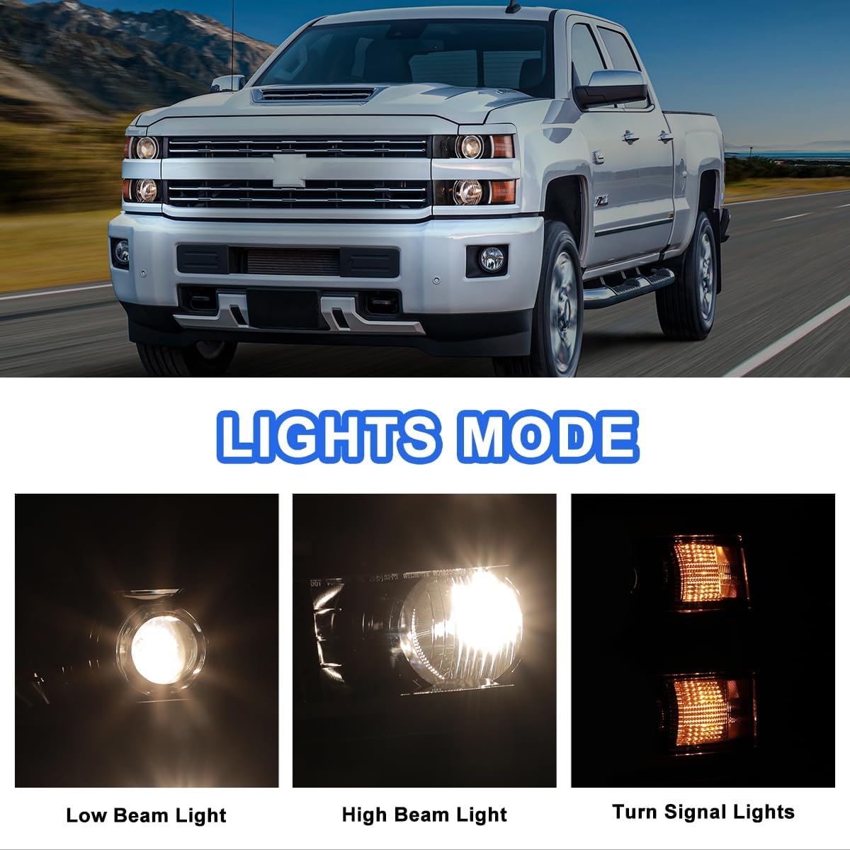 Headlights Assembly for 2015 2016 2017 2018 2019 Chevy Silverado 2500 3500 (Chrome or Black) - OHMU