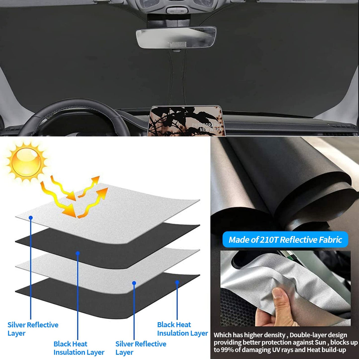 Upgrade Foldable Windshield Sun Shade for 2018-2023 Jeep Wrangler JL