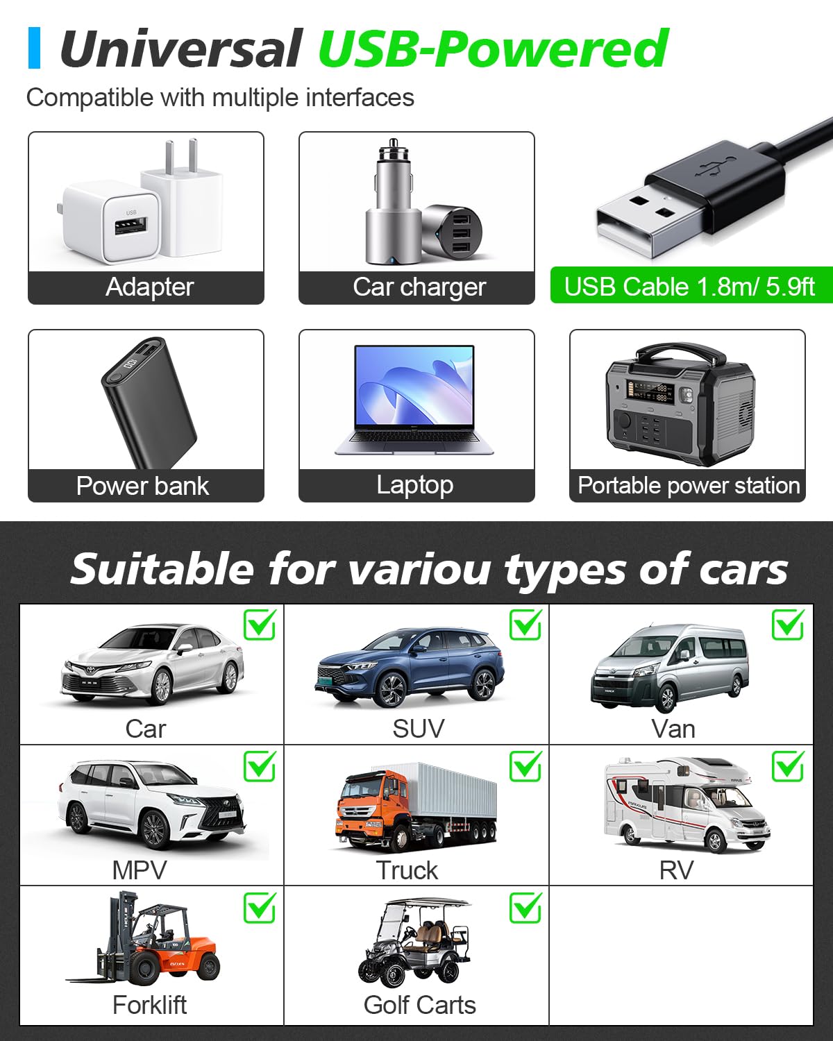 Dual Head USB Car Fan for Backseat Cooling