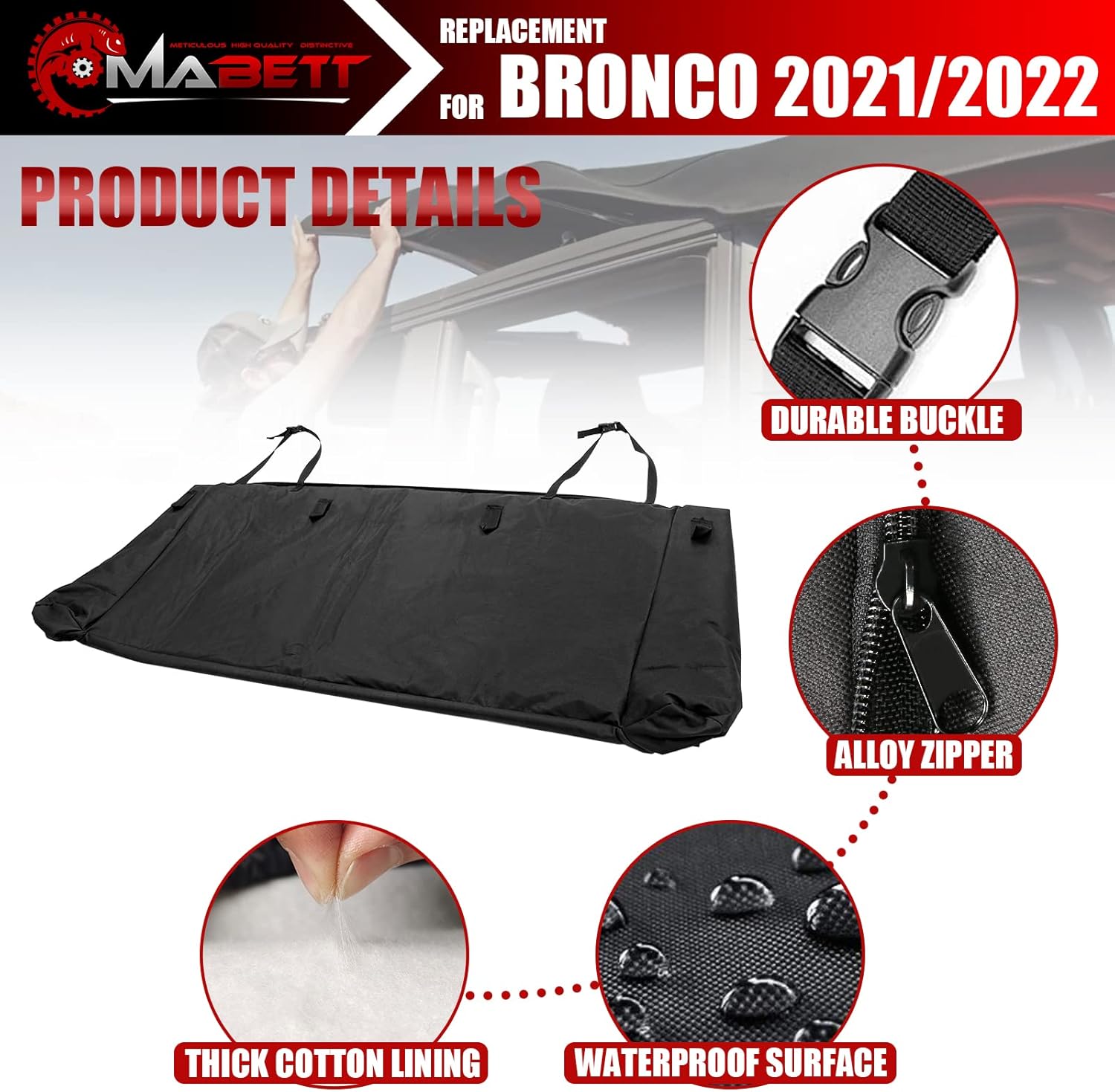 Mabett Soft Top Window Storage Bag for Ford Bronco Accessories 2021 2022 2023 2024 4 Door Plush Multi-Layer Protection Bags Prevent Soft Windows Scratching and Bending
