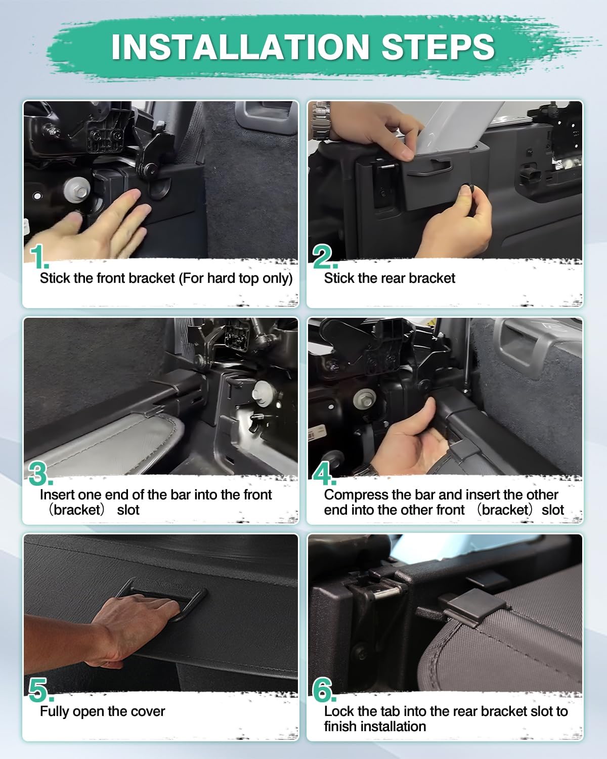 Powerty Cargo Cover for Ford Bronco 4-Door Soft Hard TOP 2021-2024 2025 Accessories Trunk Cover Retractable Trunk Cover Security Shielding Shade Punch-Free (Not for Bronco Sport)