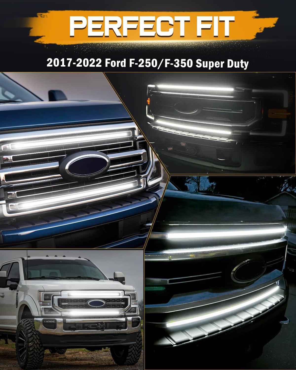 LED Grille Lights for Ford, Niking Auto 2Pcs 37'' DRL Front Grille Accent Curved Bar Light Kits for 2017-2022 Ford F250/ F350 Super Duty Truck LED Neon Grille Lights 12V