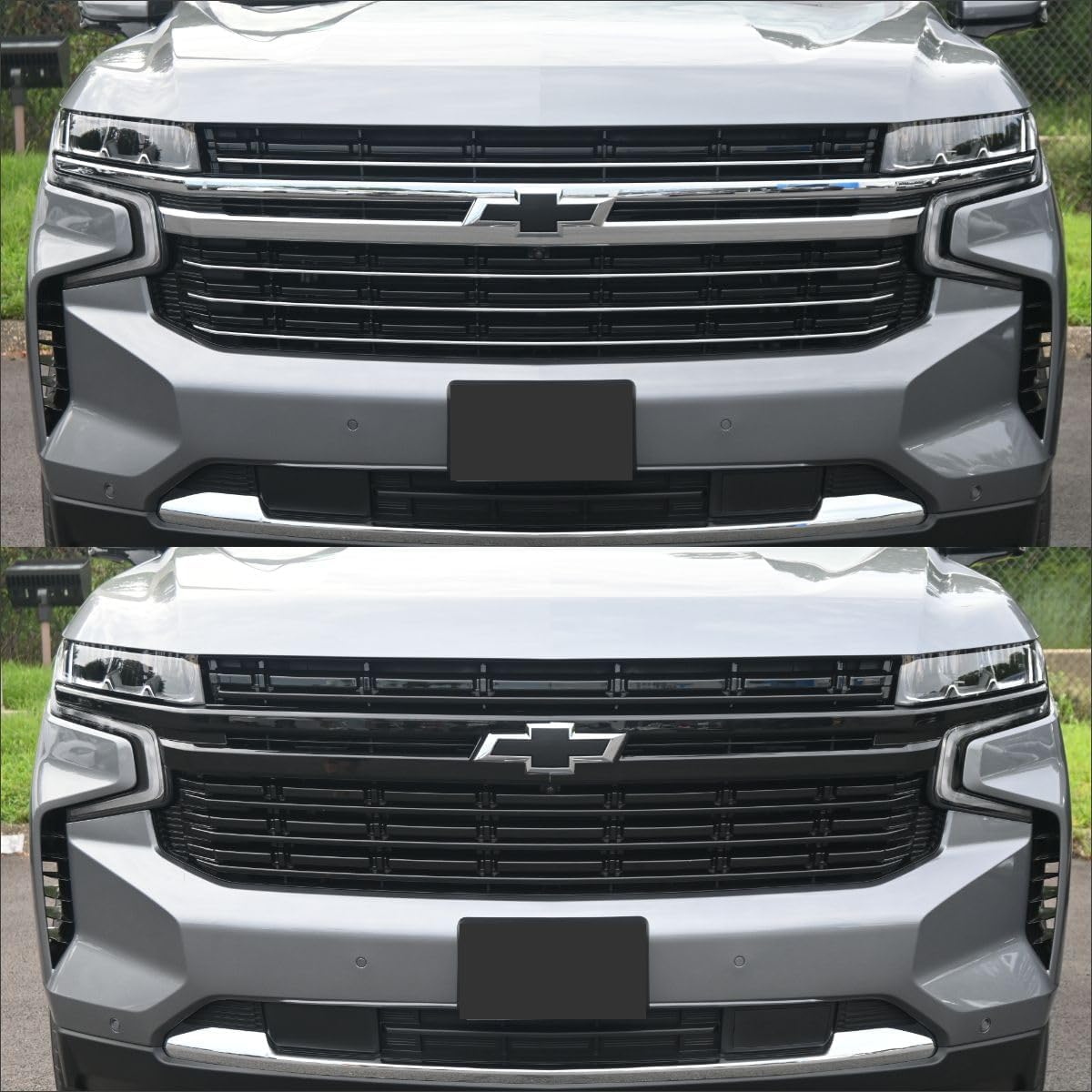 Black Magic Gloss Black Tape-on Grille Overlay Compatible With 2021-2024 Chevrolet Suburban/Tahoe LT And Premier