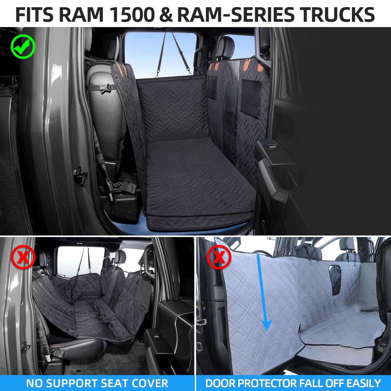 Dog Hammock for Truck,Back Seat Pet Cover for Dogs,Back Seat Extender for Truck F150 & F-Series, RAM1500 - OHMU