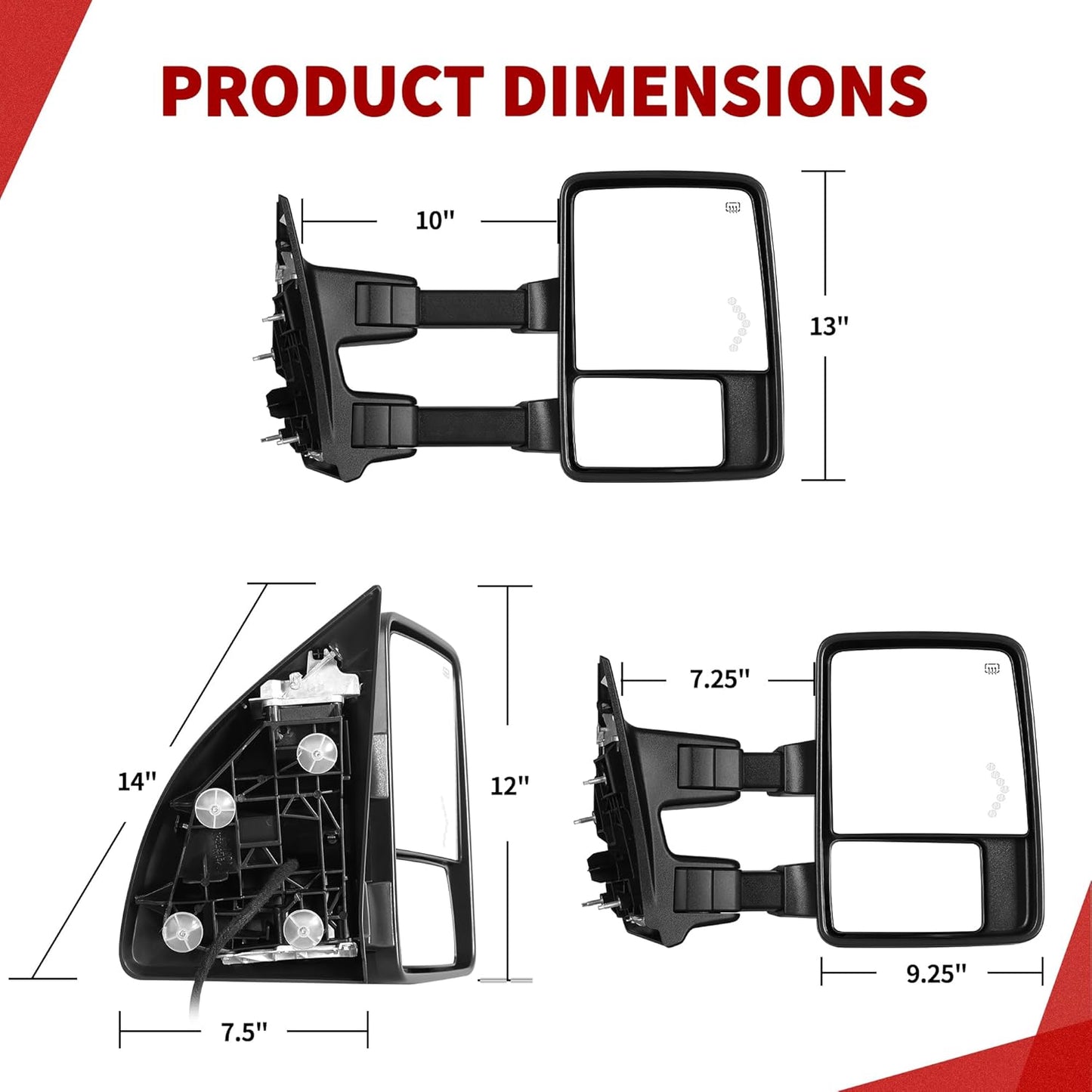 YITAMOTOR Towing Mirrors Side Mirror Compatible with 1999-2016 Ford F250 F350 F450 F550 Super Duty, Power Heated Manual Telescoping Foldable Arrow LED Turn Signal Light Smoke