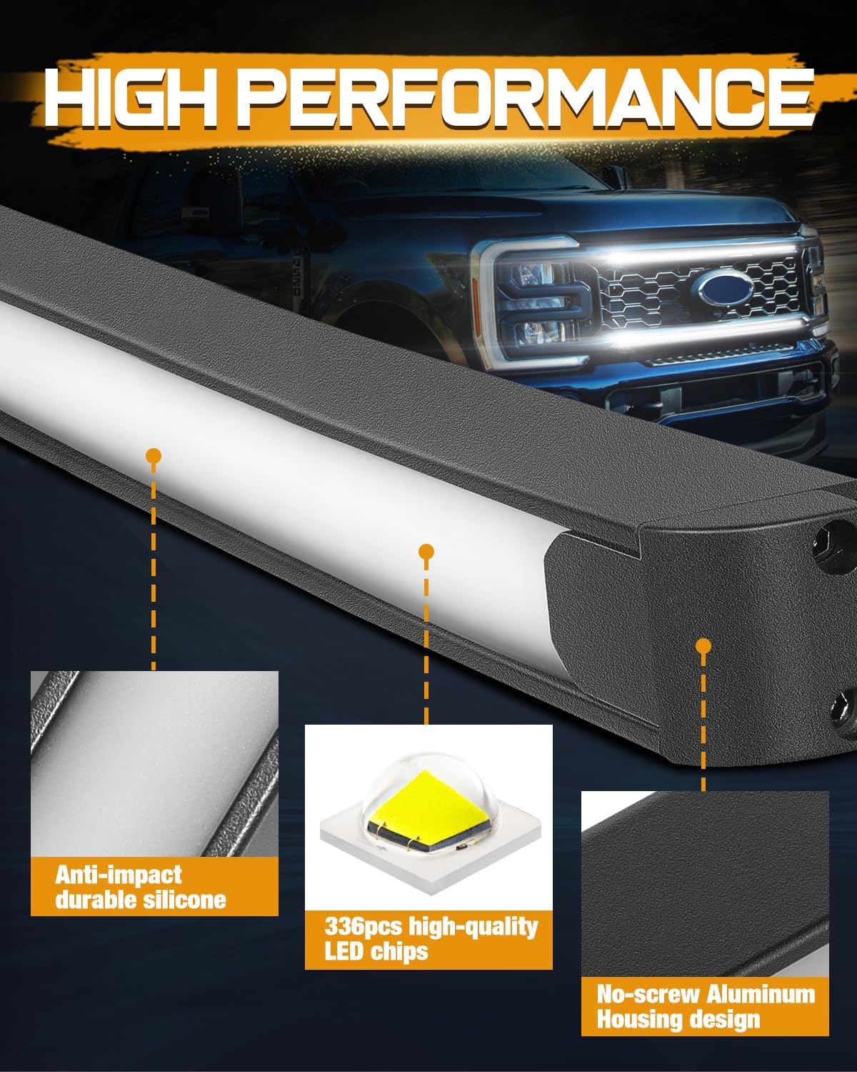 LED Grille Lights for Ford, Niking Auto 2Pcs 37'' DRL Front Grille Accent Curved Bar Light Kits for 2017-2022 Ford F250/ F350 Super Duty Truck LED Neon Grille Lights 12V