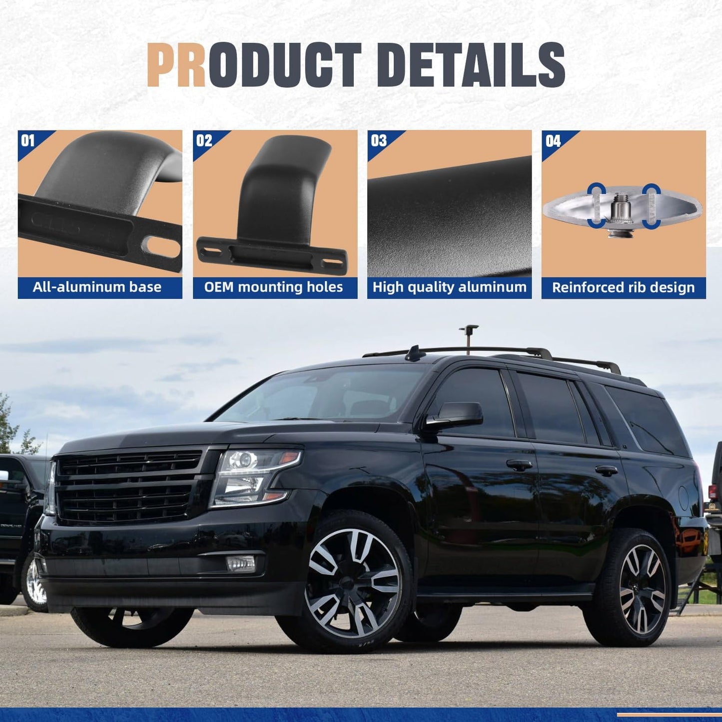 220 LBS Cross Bars Fit for 2015-2020 Chevrolet Suburban & Tahoe, GMC Yukon & Yukon XL, Cadillac Escalade & Escalade ESV Black Roof Rack Crossbars Luggage Carrier Bars