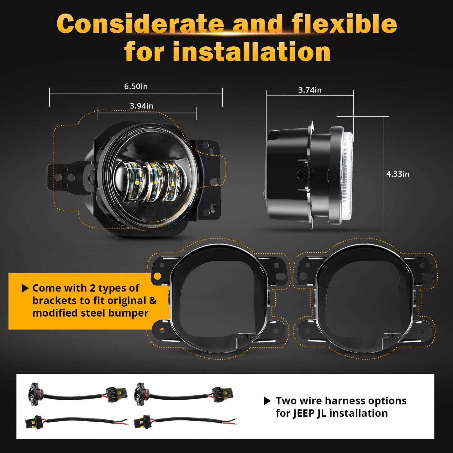 4-inch 30W Round LED Fog Lights for Jeep Wrangler JL/JLU