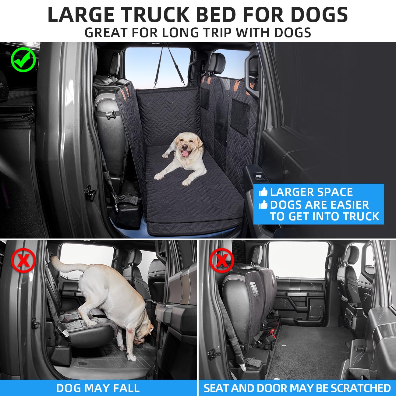 Dog Hammock for Truck,Back Seat Pet Cover for Dogs,Back Seat Extender for Truck F150 & F-Series, RAM1500 - OHMU