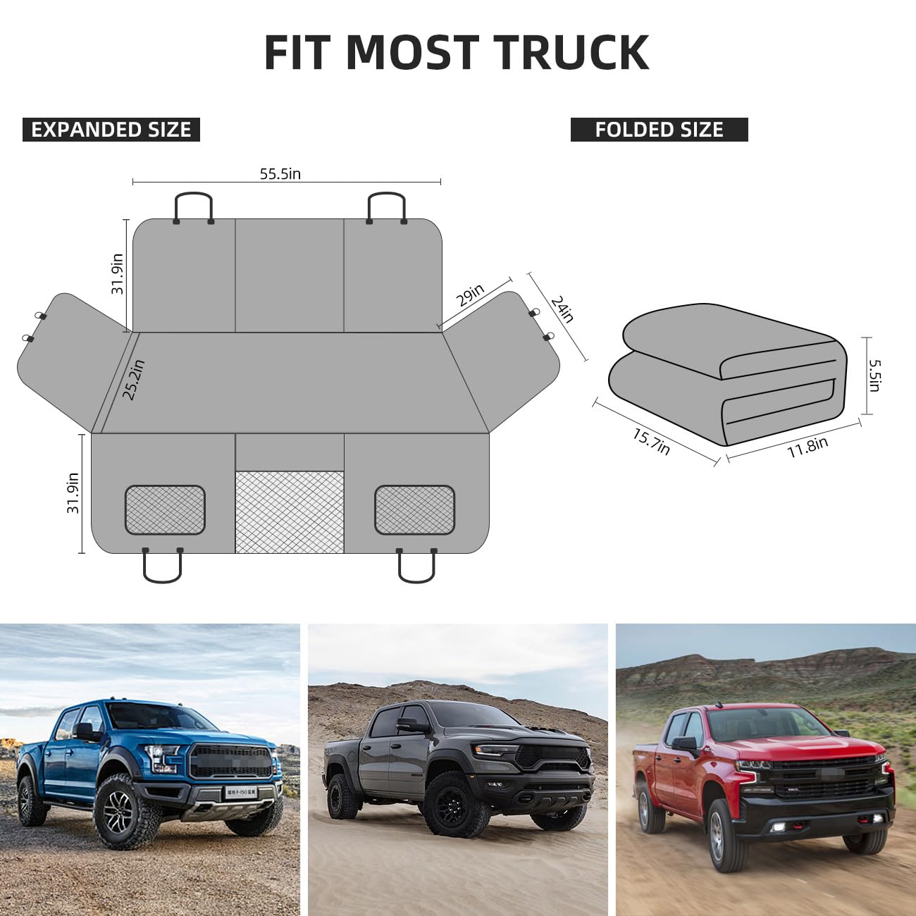 Dog Hammock for Truck,Back Seat Pet Cover for Dogs,Back Seat Extender for Truck F150 & F-Series, RAM1500 - OHMU